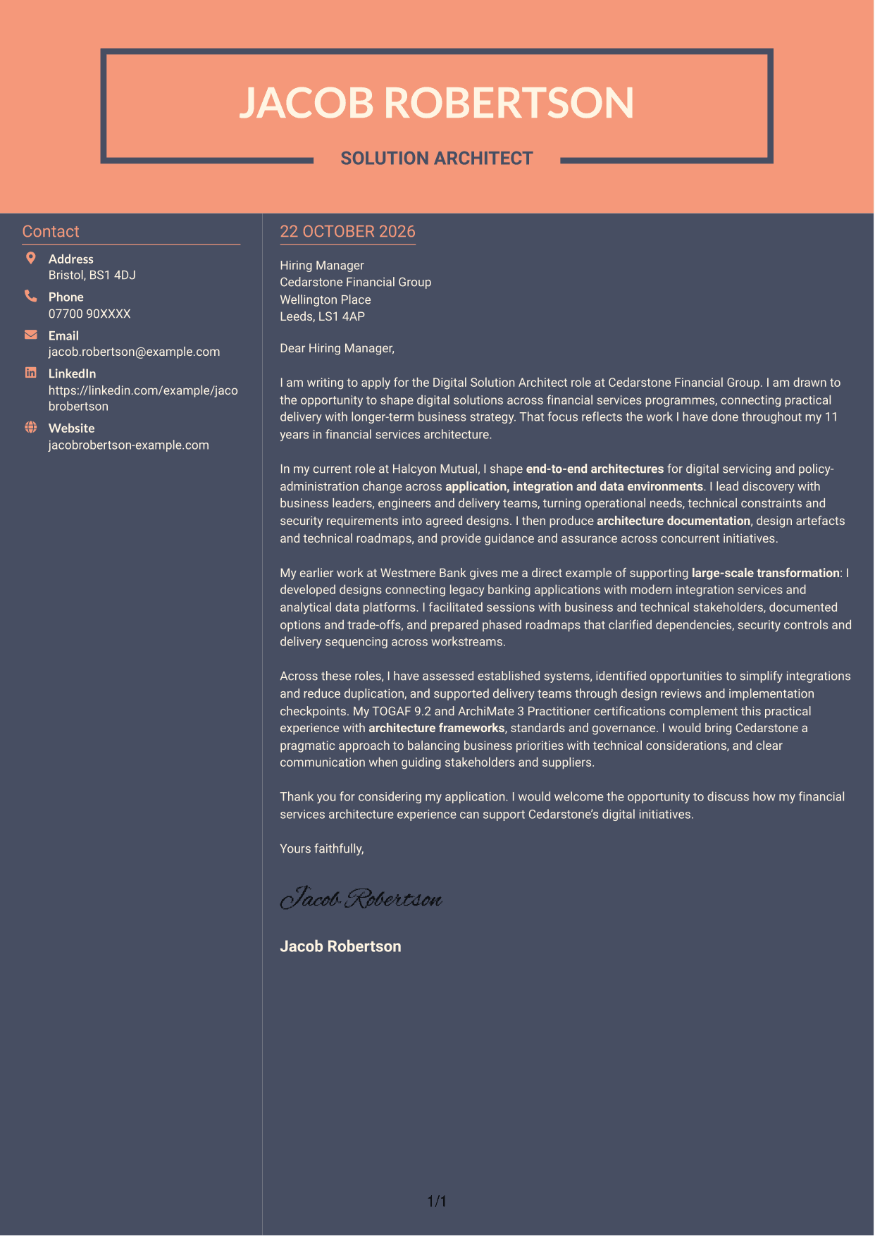 Cover letter example — page 1