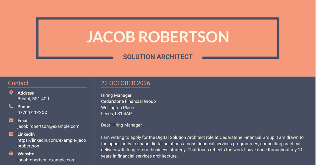 7 Digital Solution Architect - Financial Services Cover Letter Templates with Example