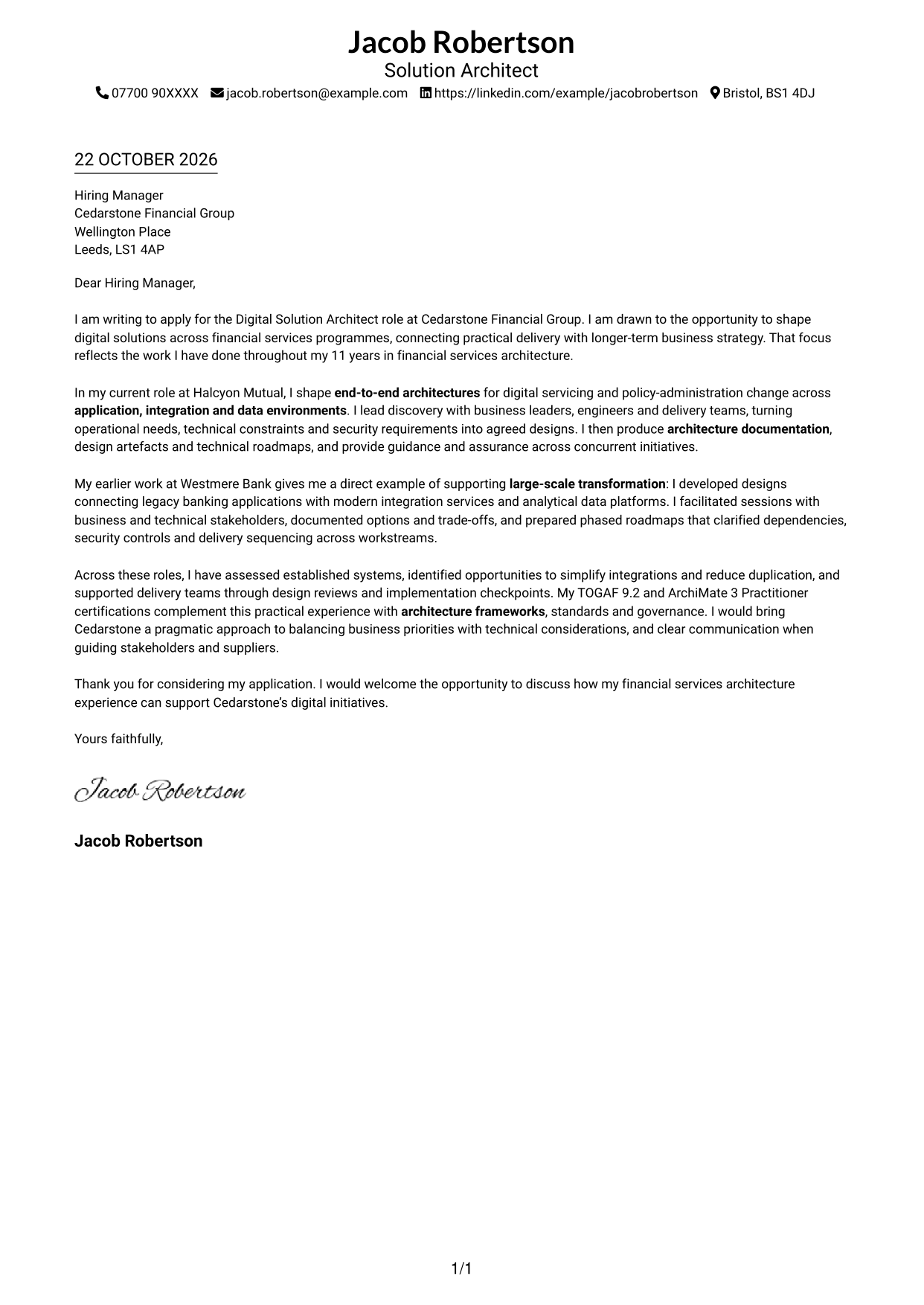 Cover letter example — page 1