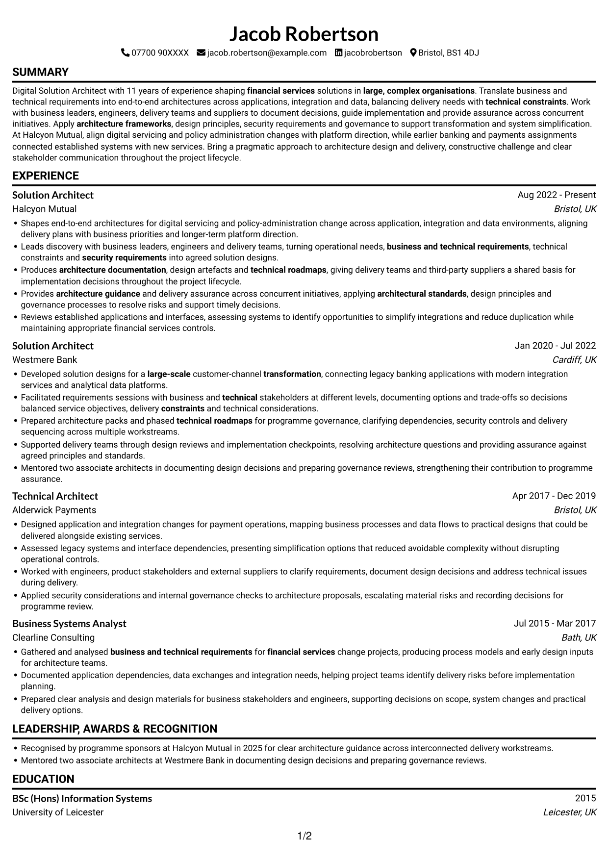 CV example — page 1