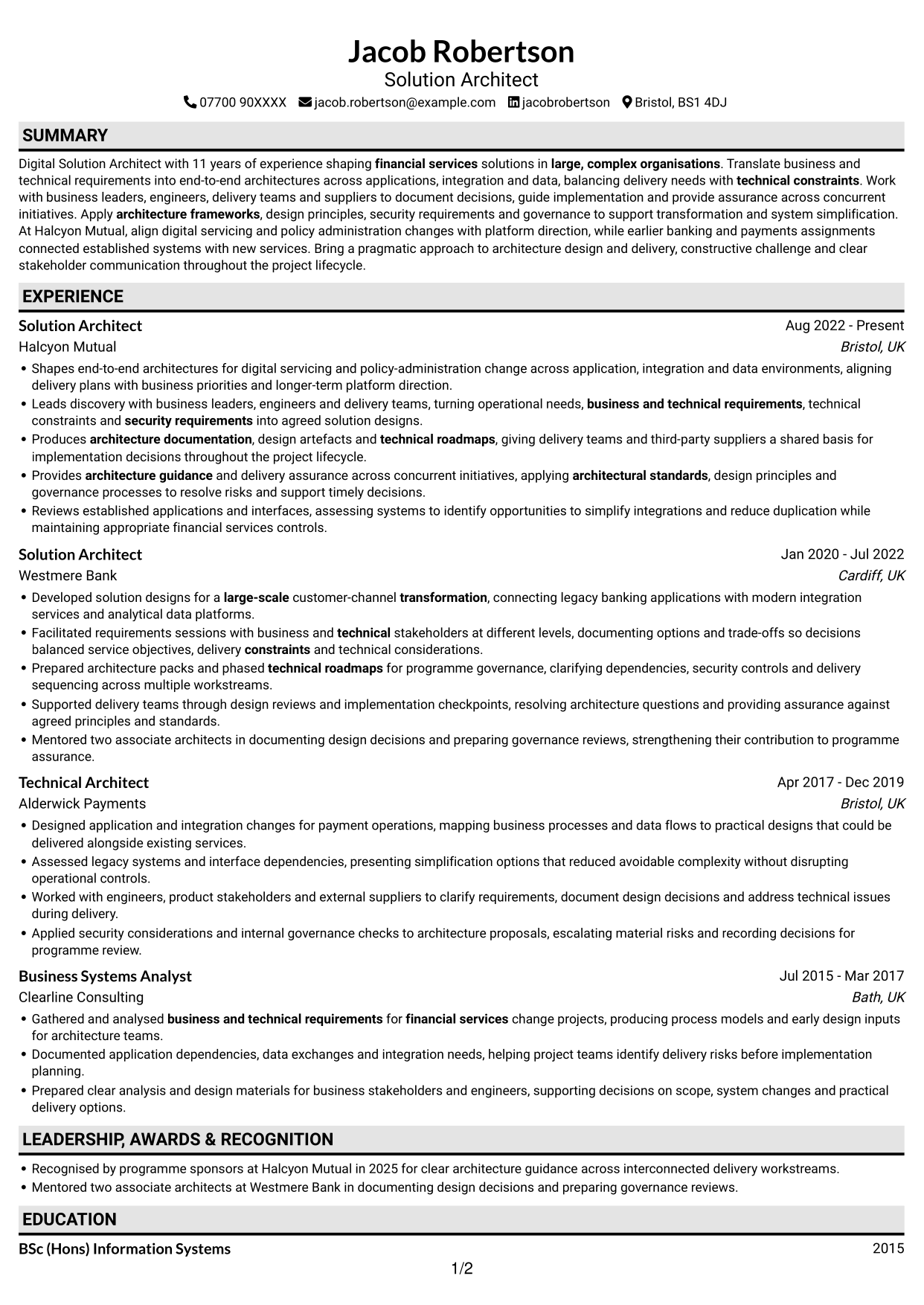 CV example — page 1