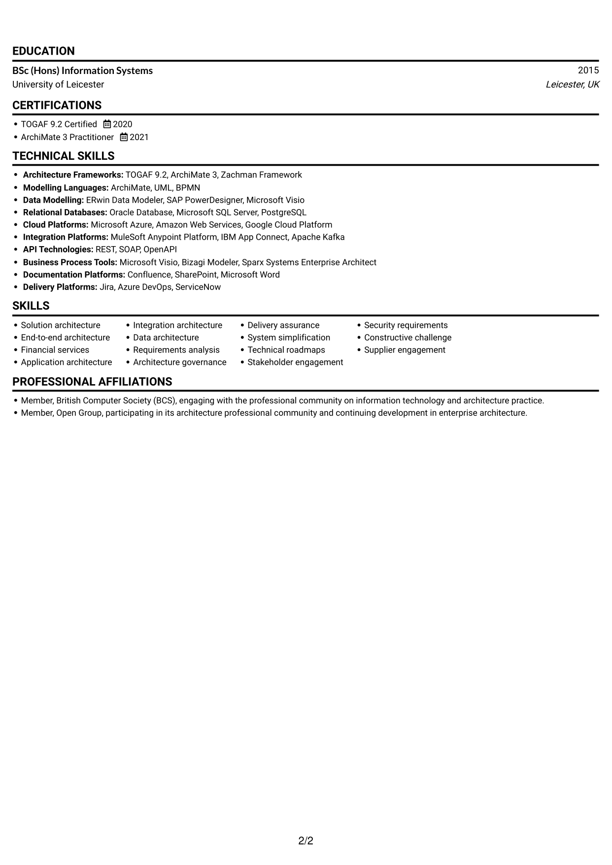 CV example — page 2