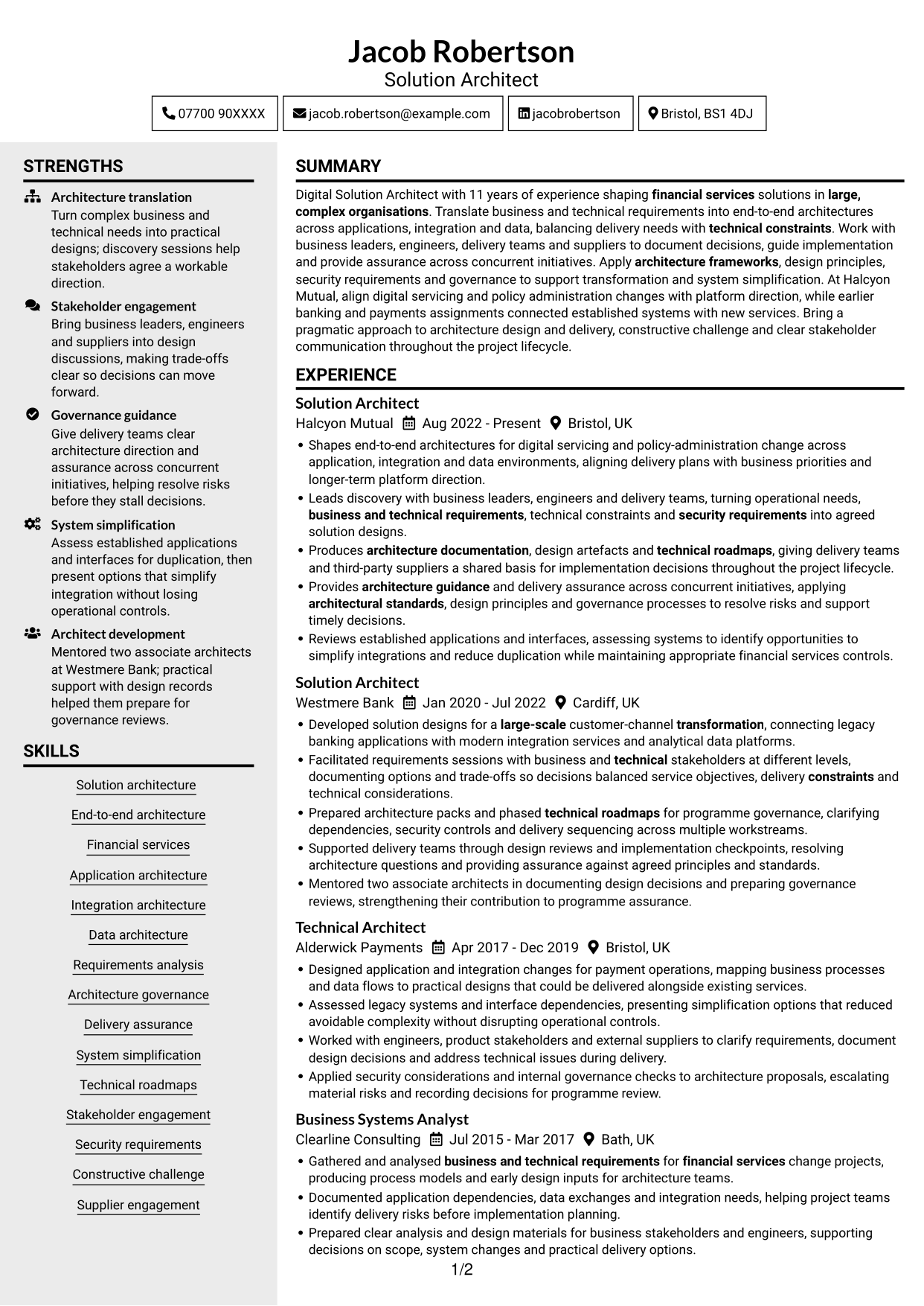 CV example — page 1