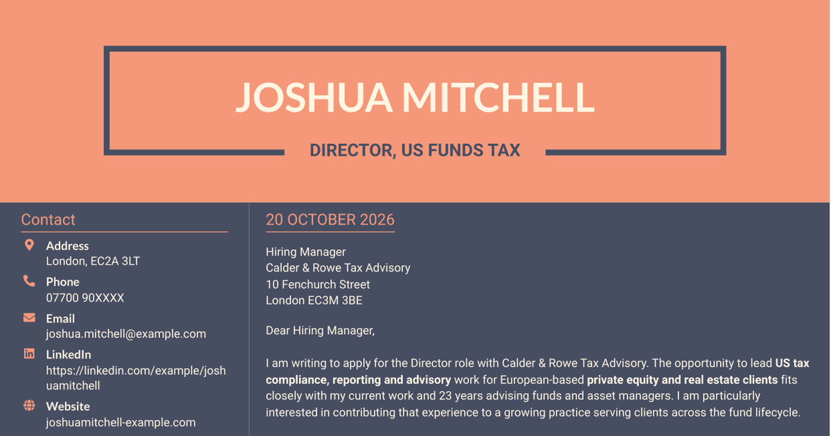 7 Director, US Funds Tax Cover Letter Templates with Example