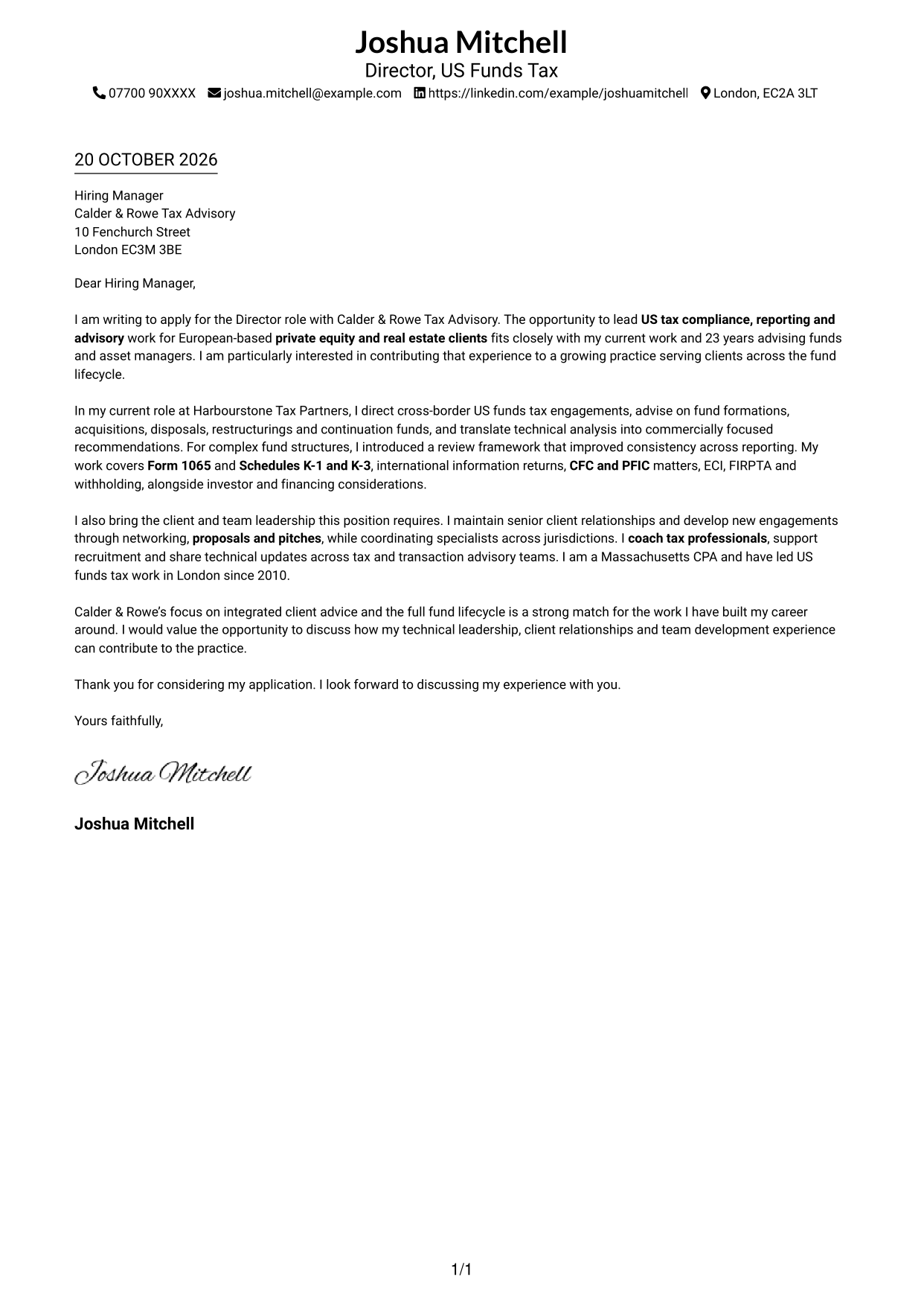 Cover letter example — page 1