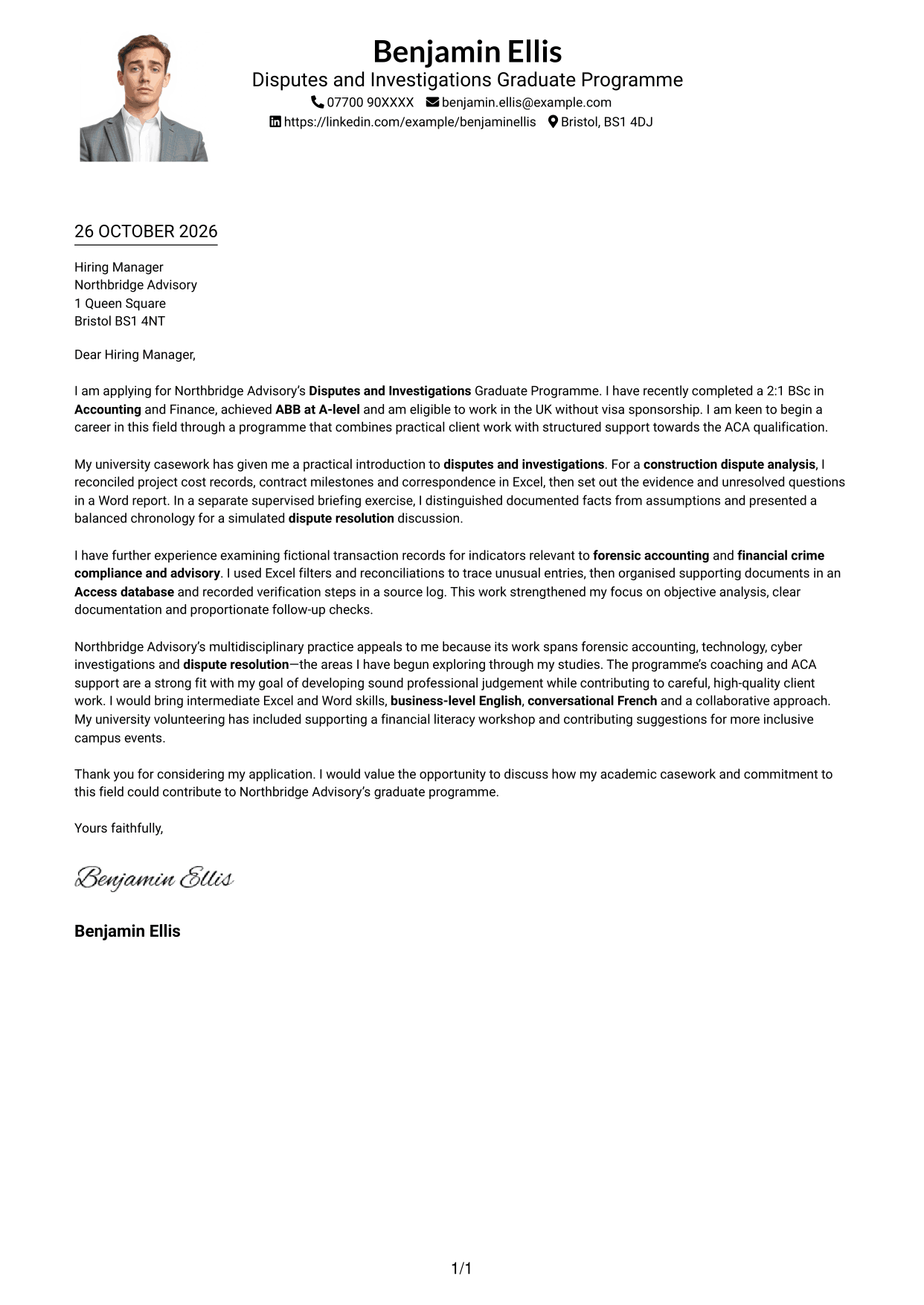 Cover letter example — page 1
