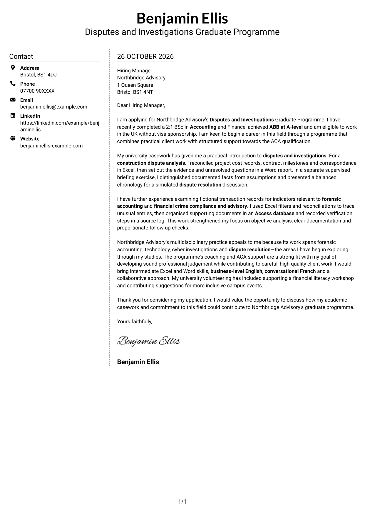 Cover letter example — page 1