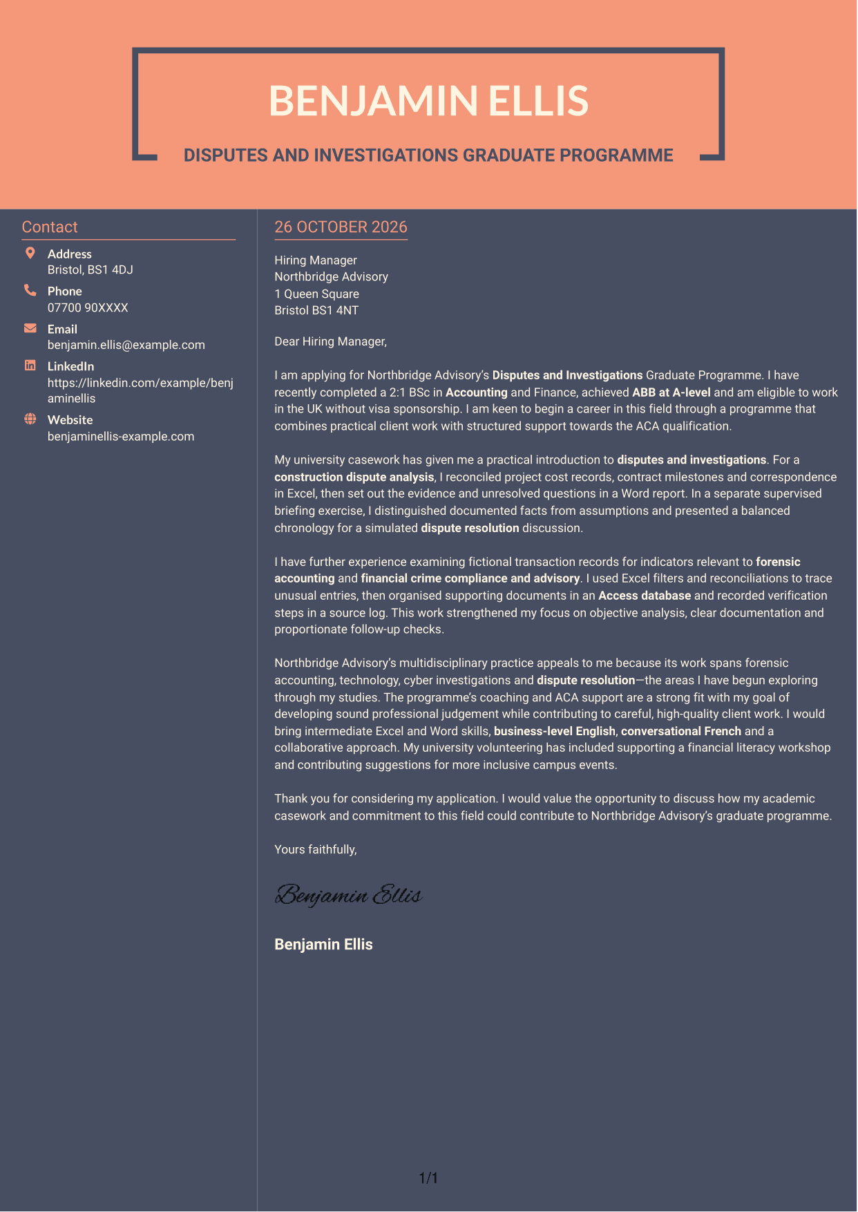 Cover letter example — page 1