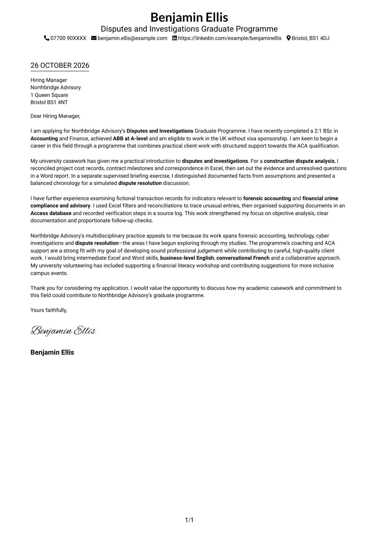 Cover letter example — page 1