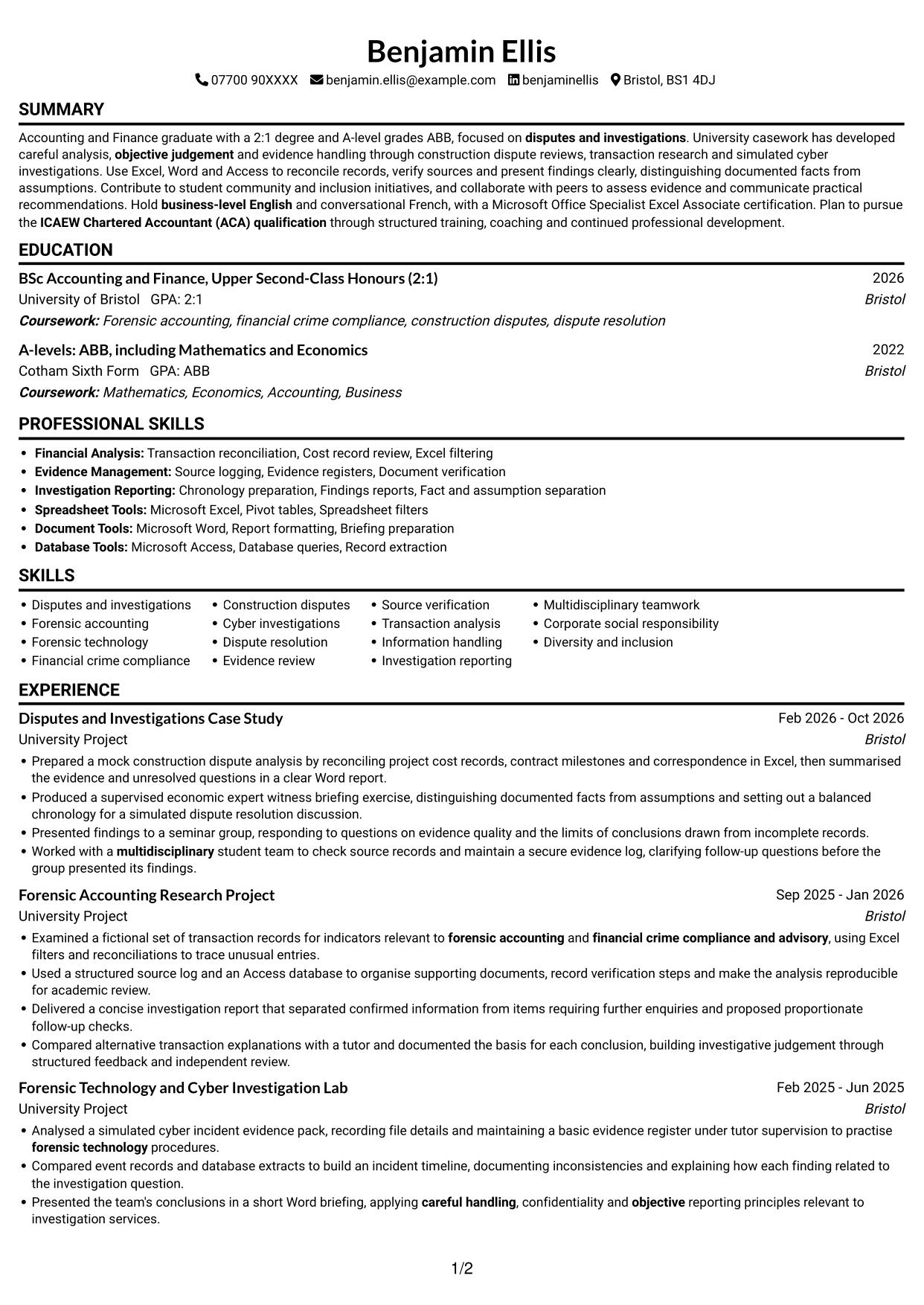 CV example — page 1