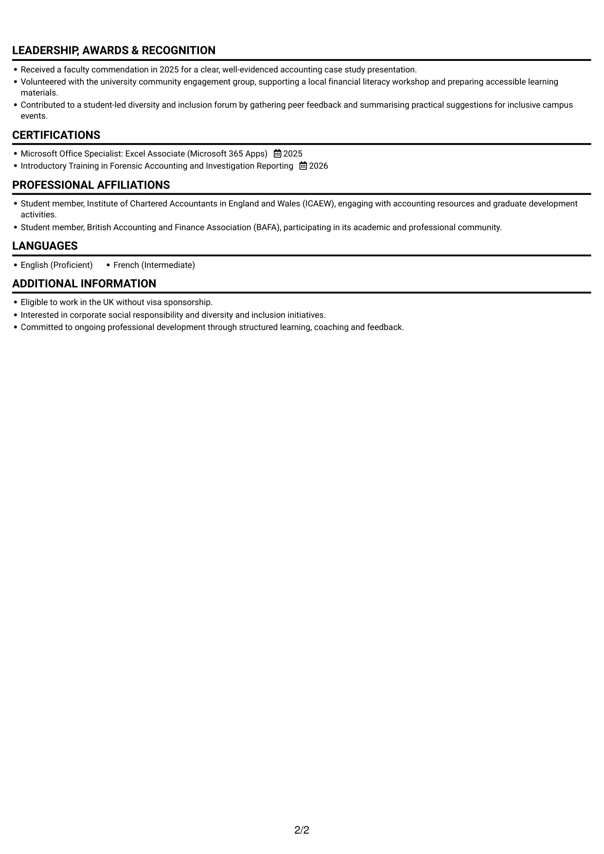 CV example — page 2