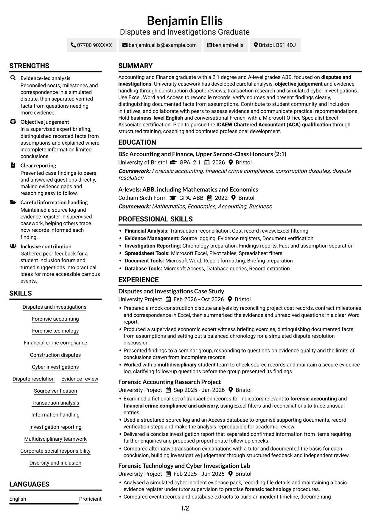 CV example — page 1