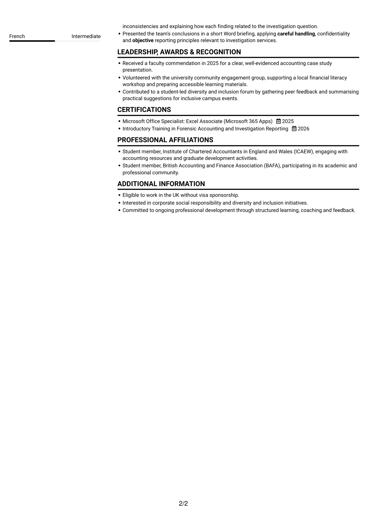 CV example — page 2