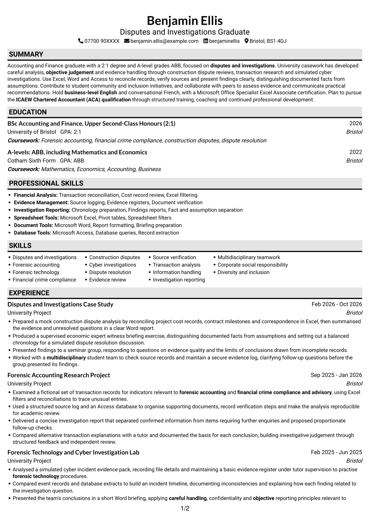 CV example — page 1