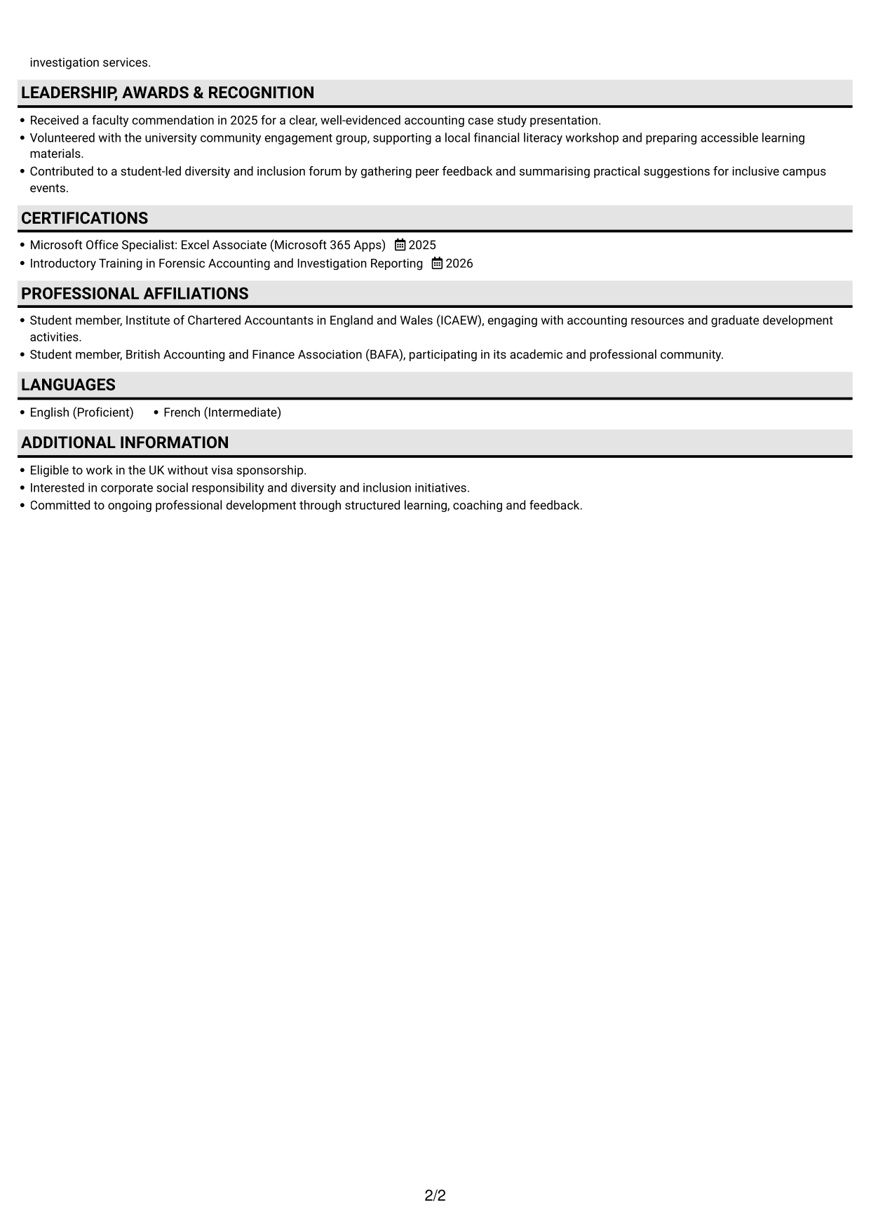 CV example — page 2