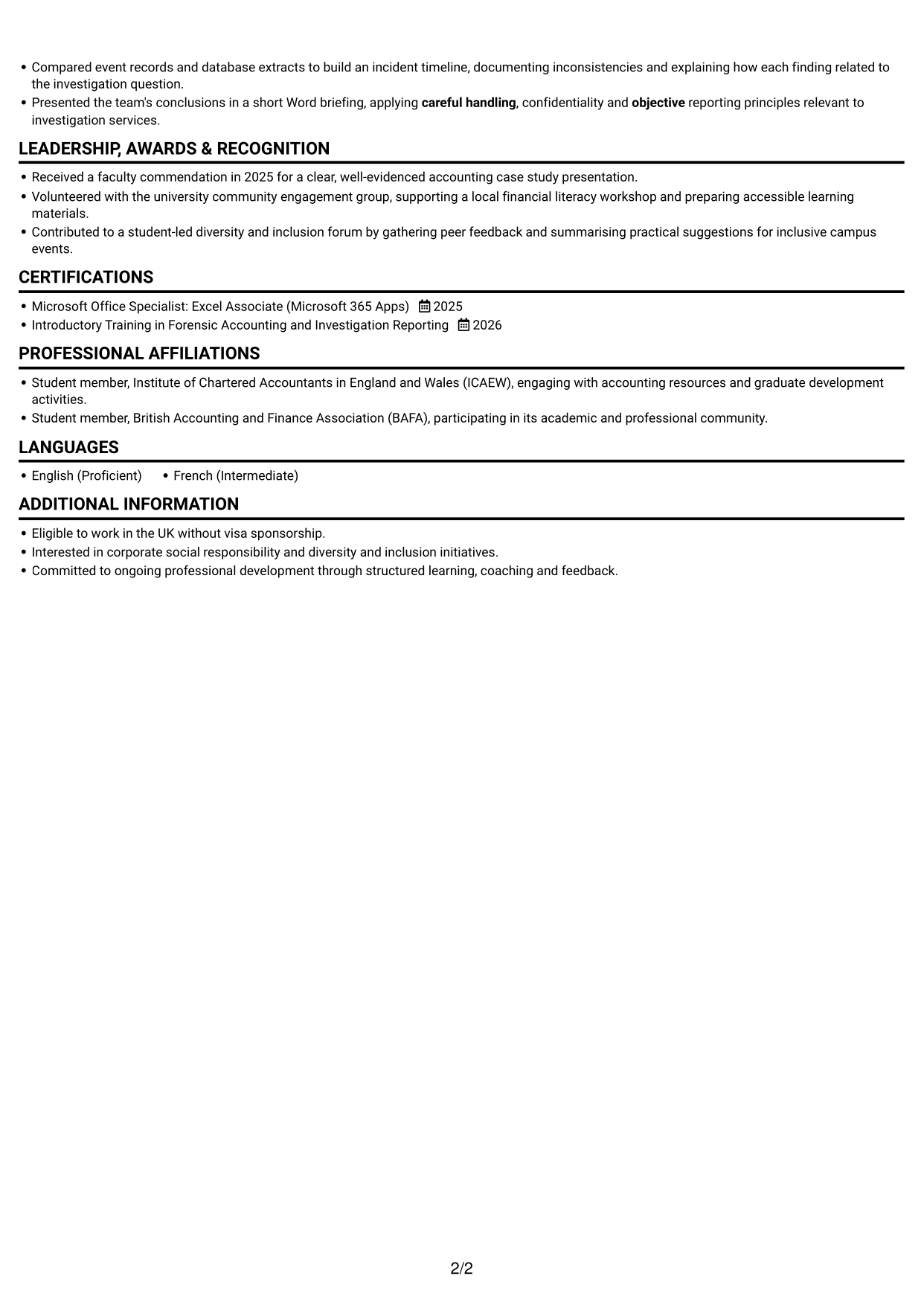 CV example — page 2
