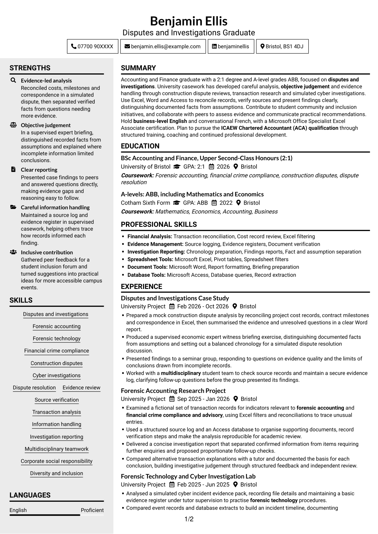 CV example — page 1