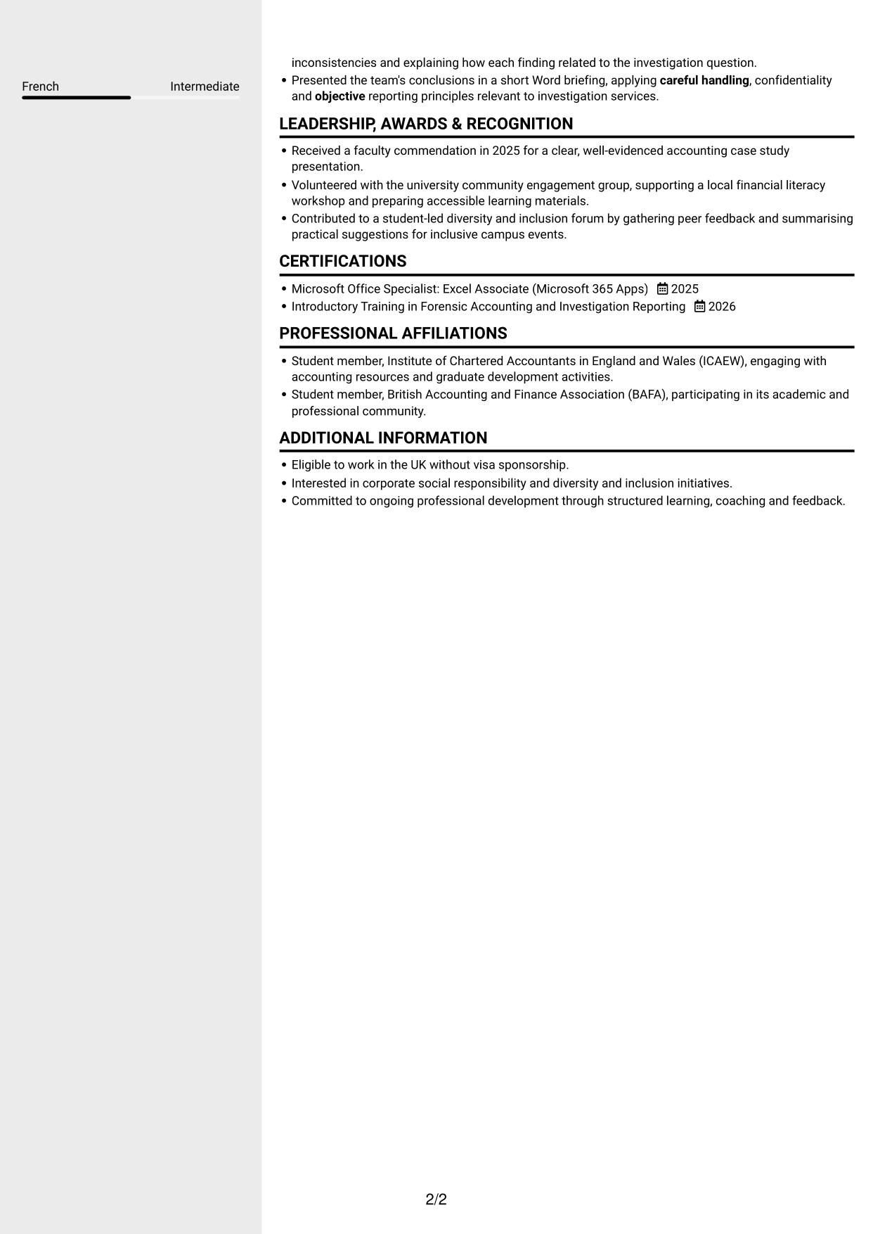 CV example — page 2
