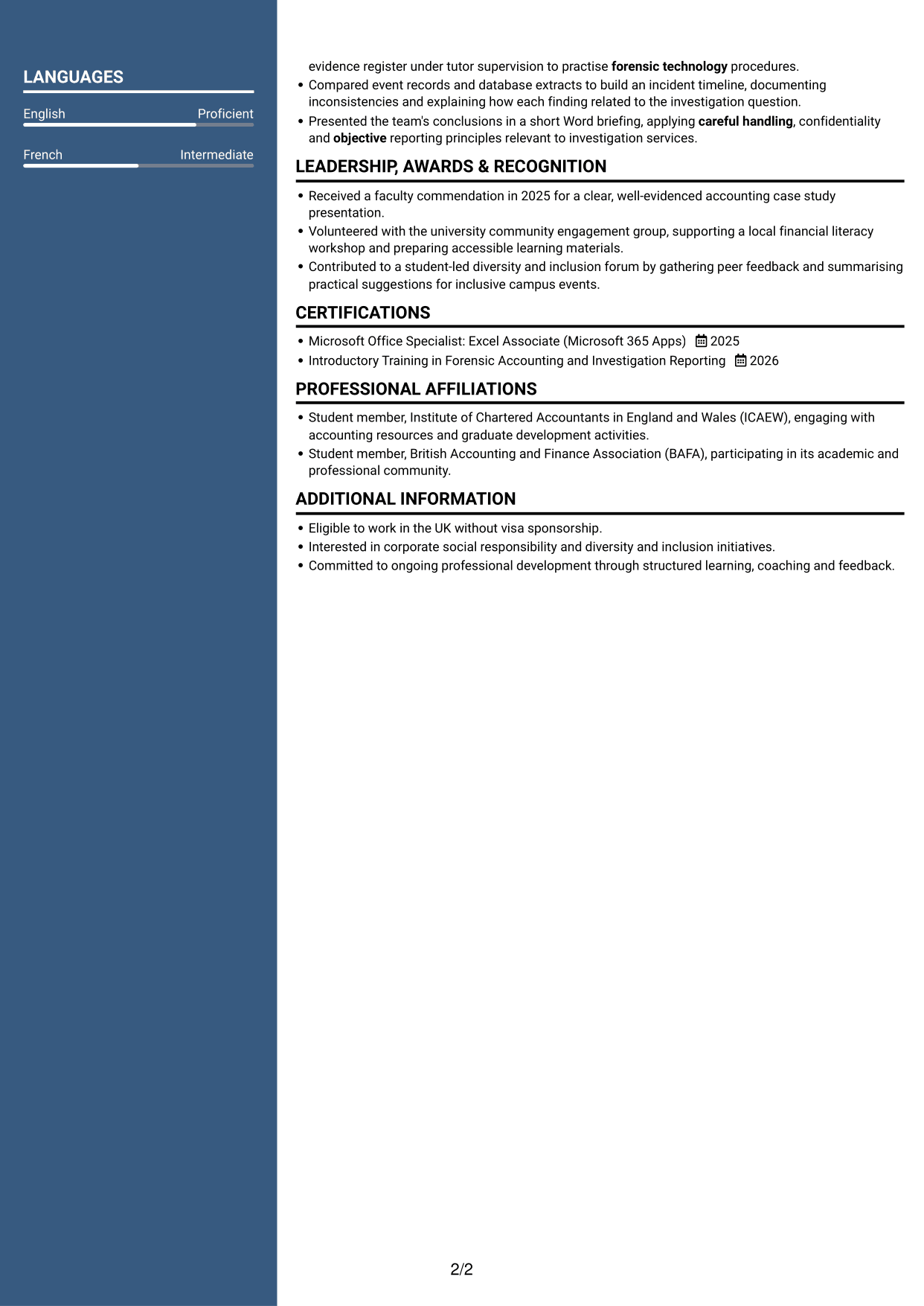 CV example — page 2