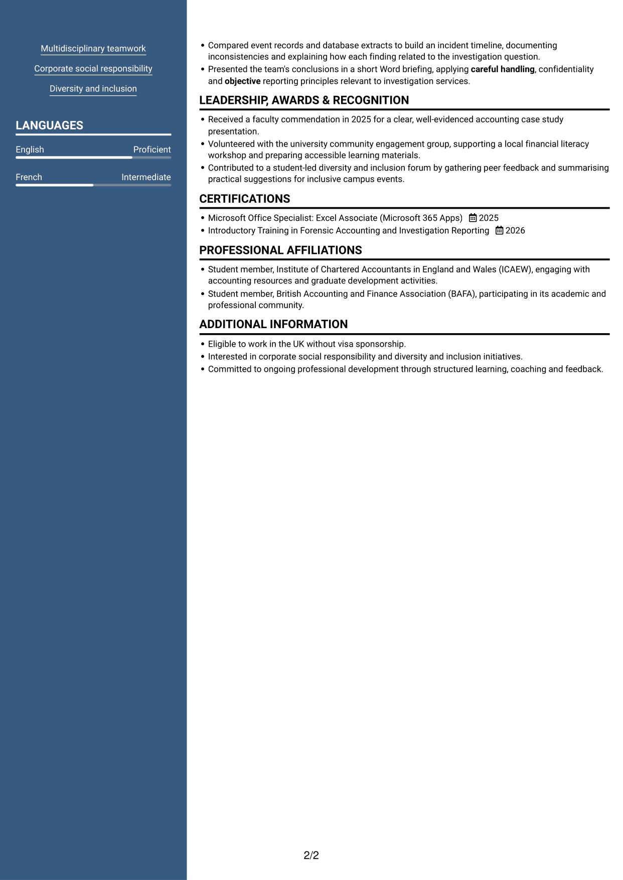 CV example — page 2