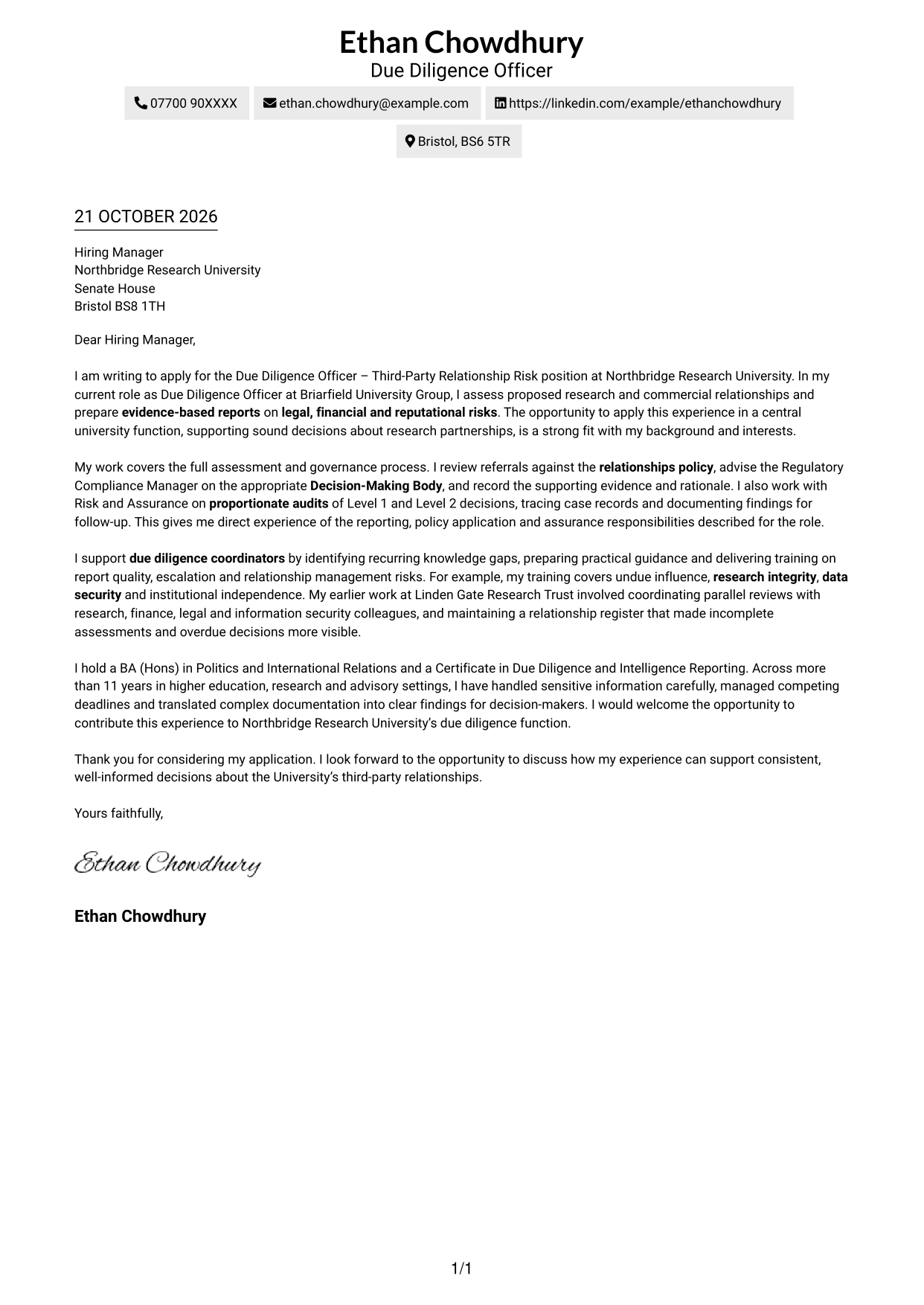 Cover letter example — page 1