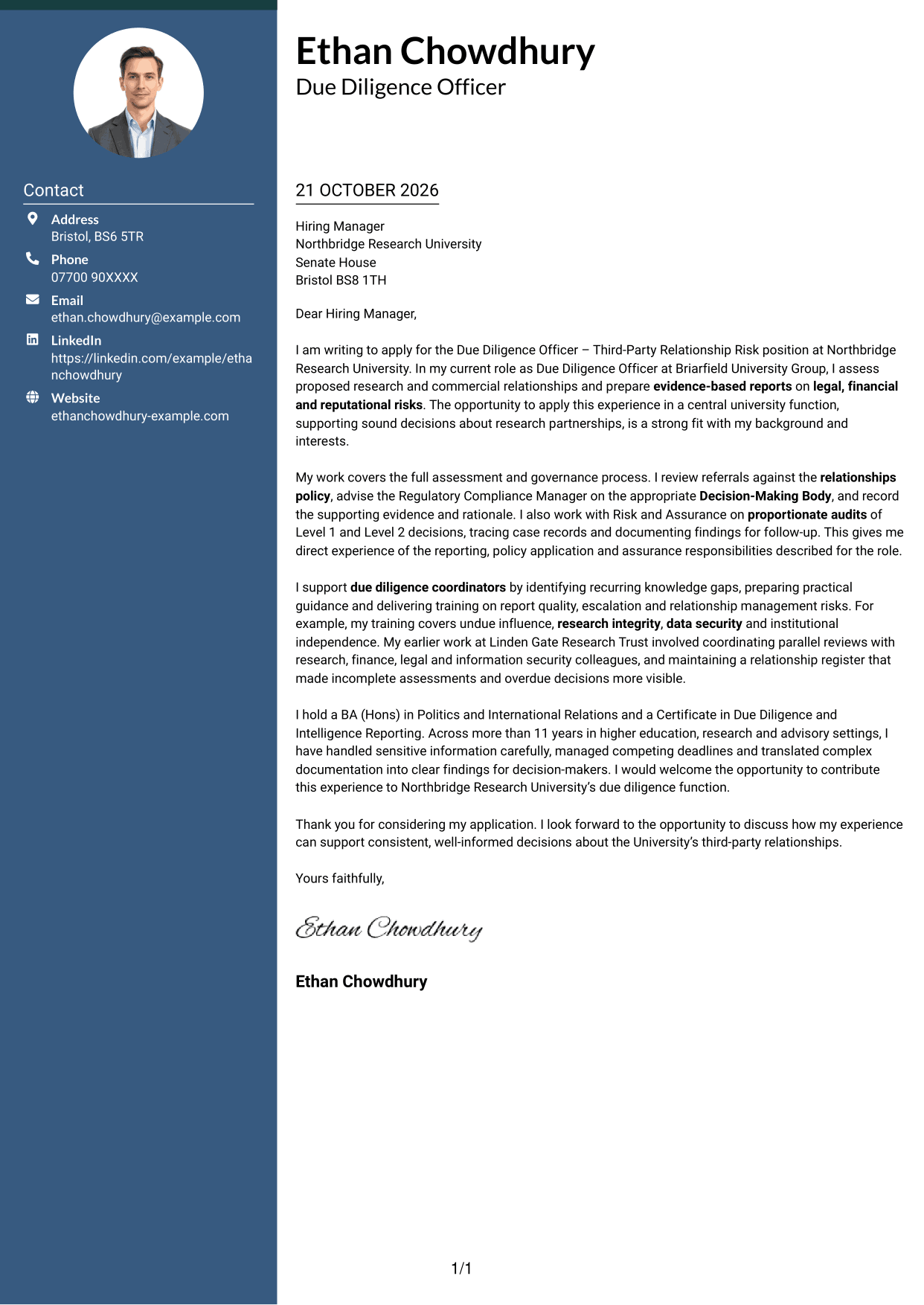 Cover letter example — page 1