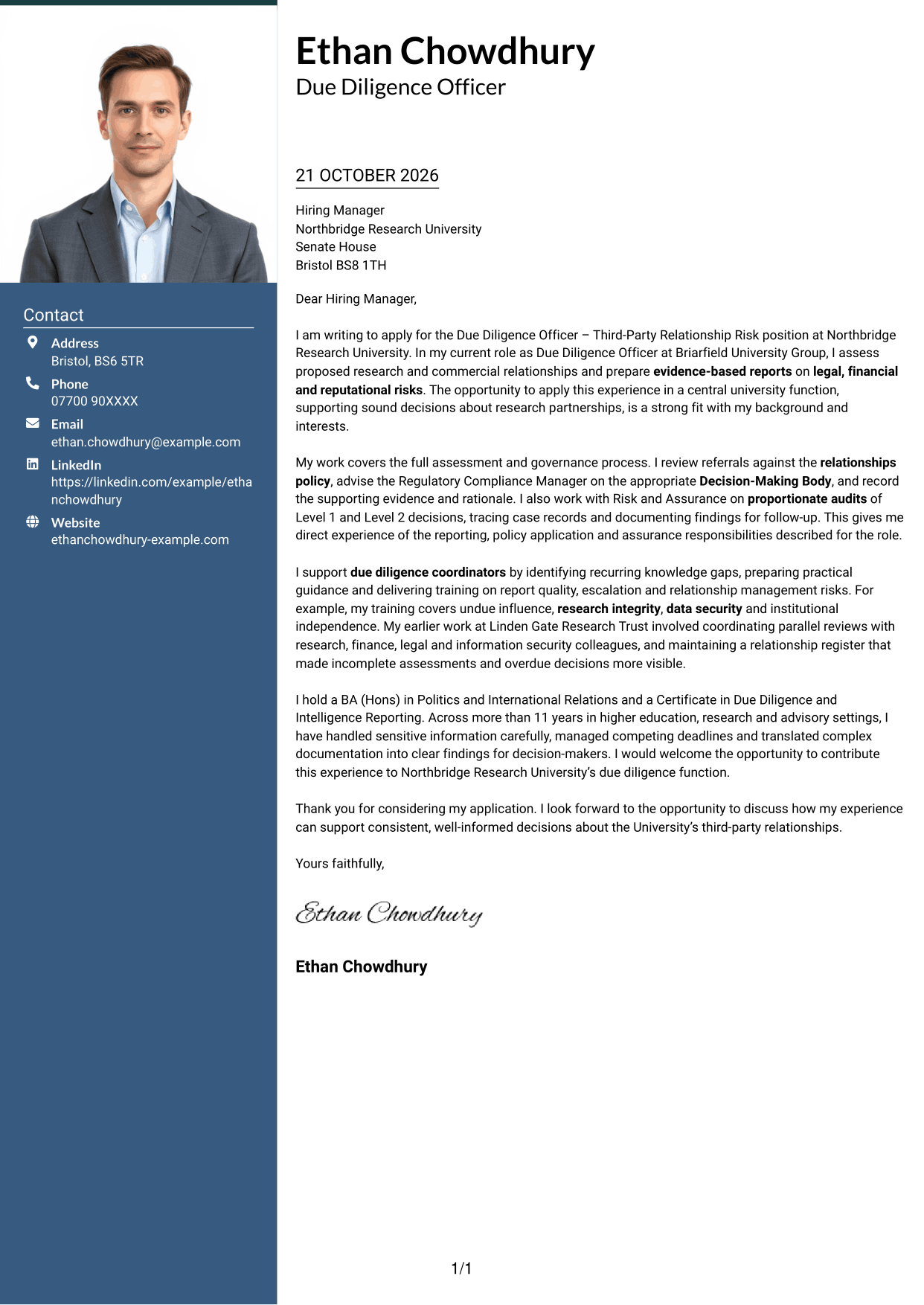 Cover letter example — page 1