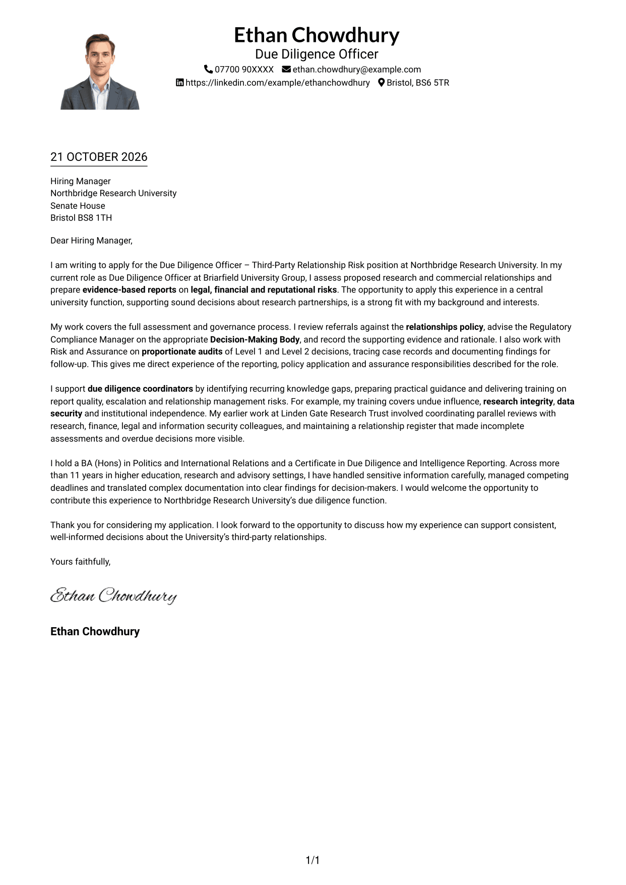 Cover letter example — page 1
