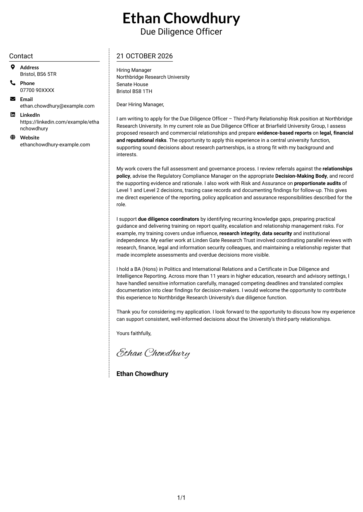 Cover letter example — page 1
