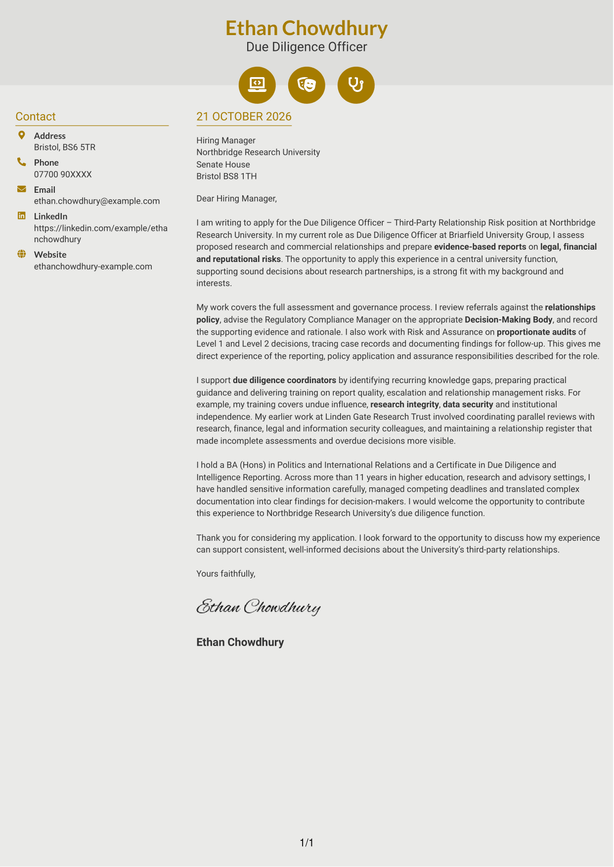 Cover letter example — page 1
