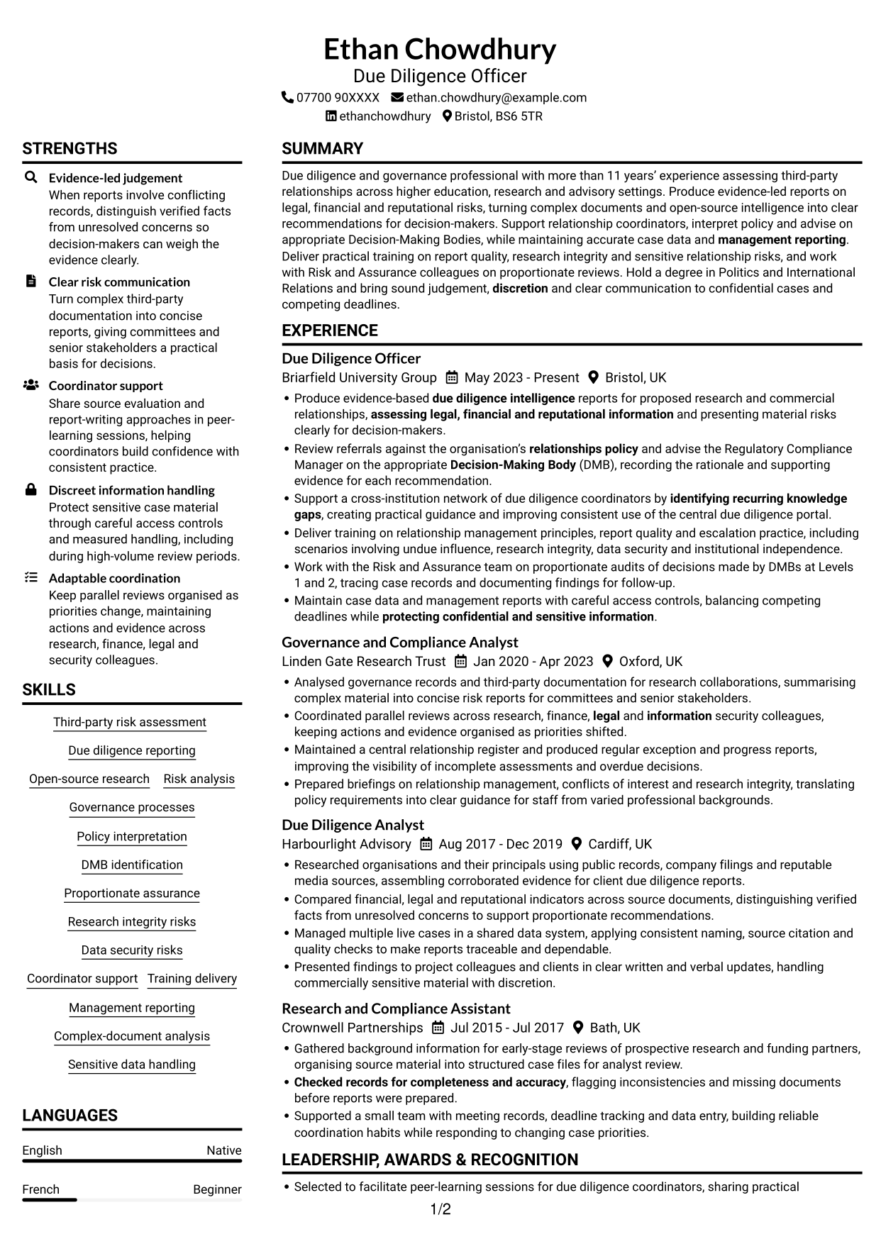 CV example — page 1