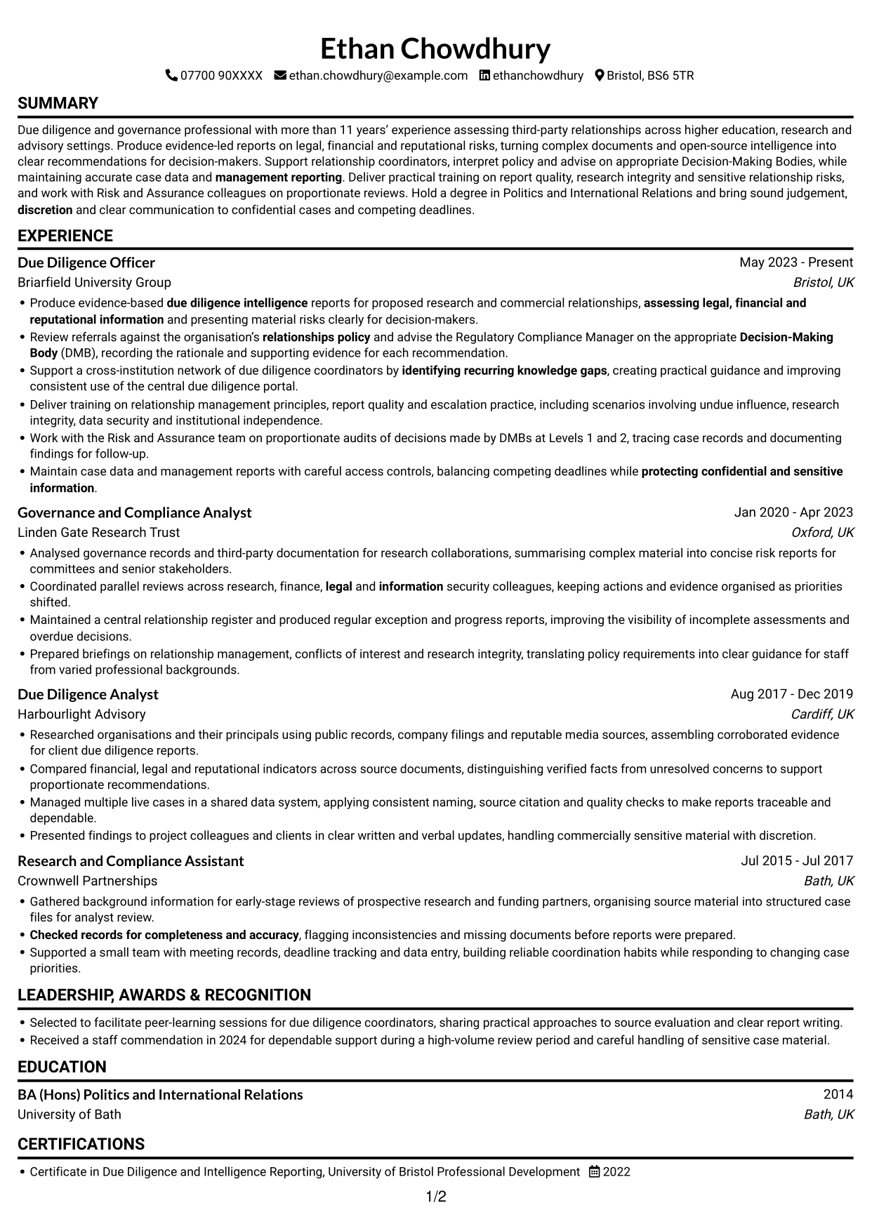 CV example — page 1
