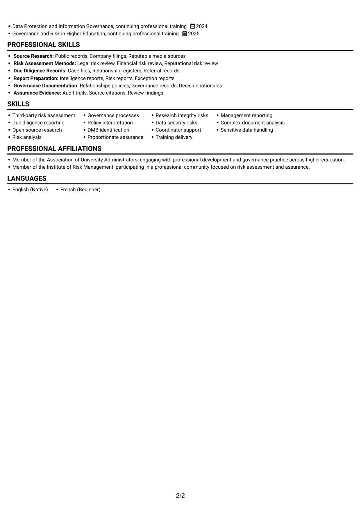 CV example — page 2