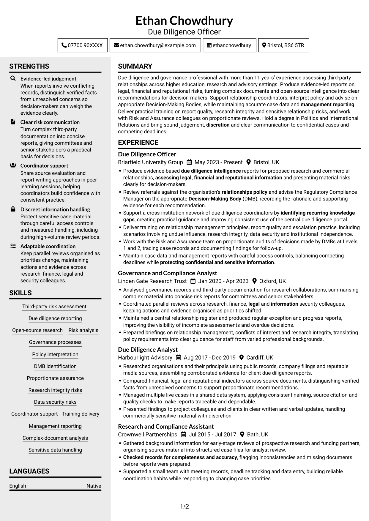CV example — page 1