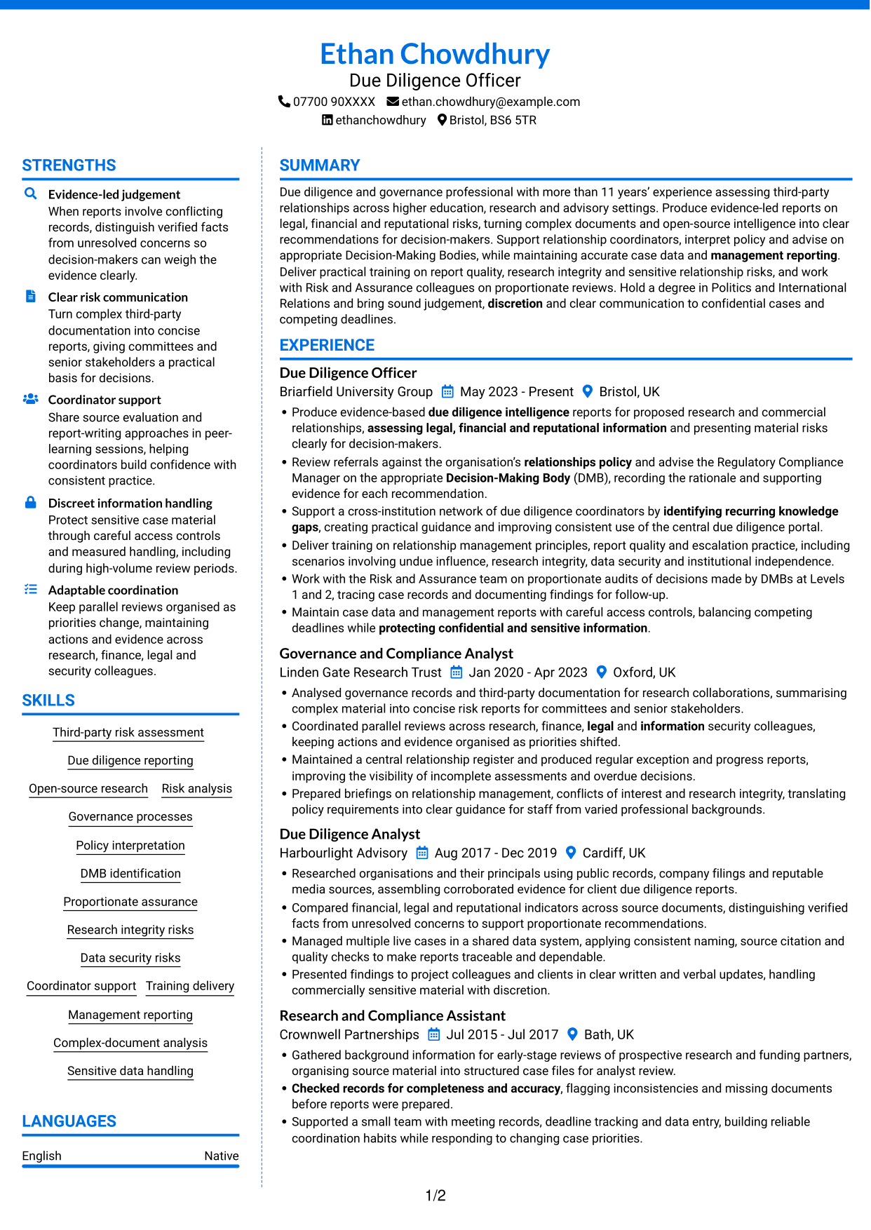 CV example — page 1