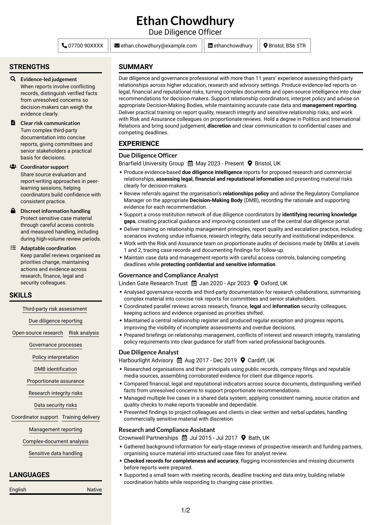 CV example — page 1