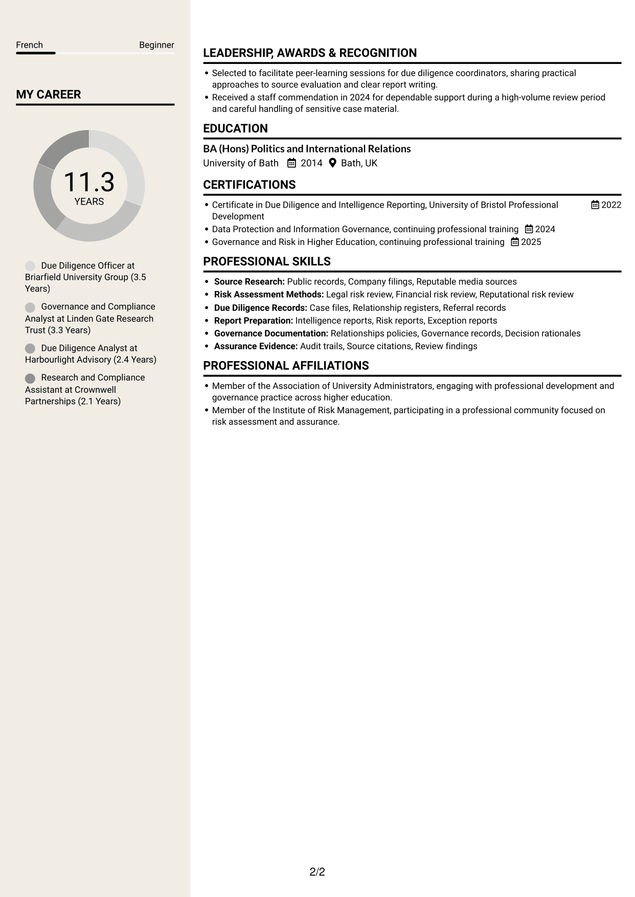CV example — page 2