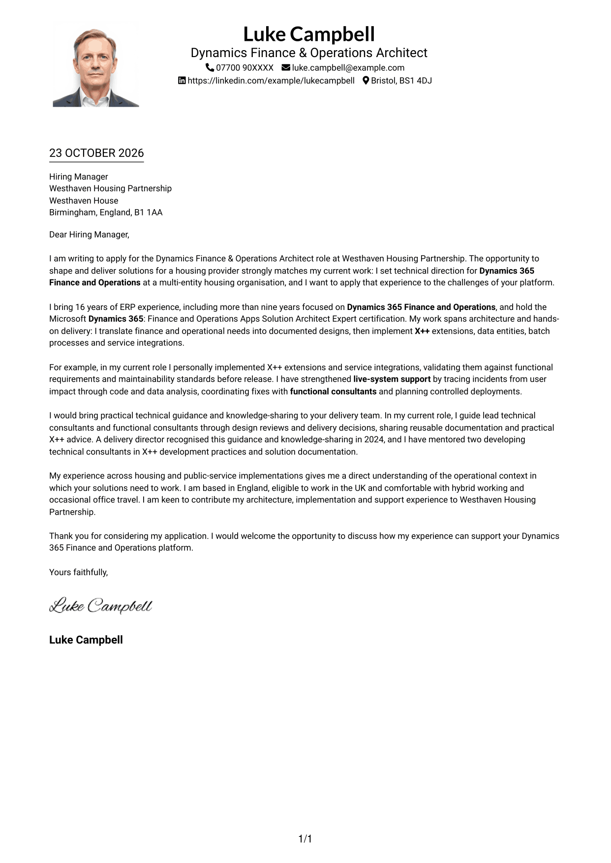 Cover letter example — page 1