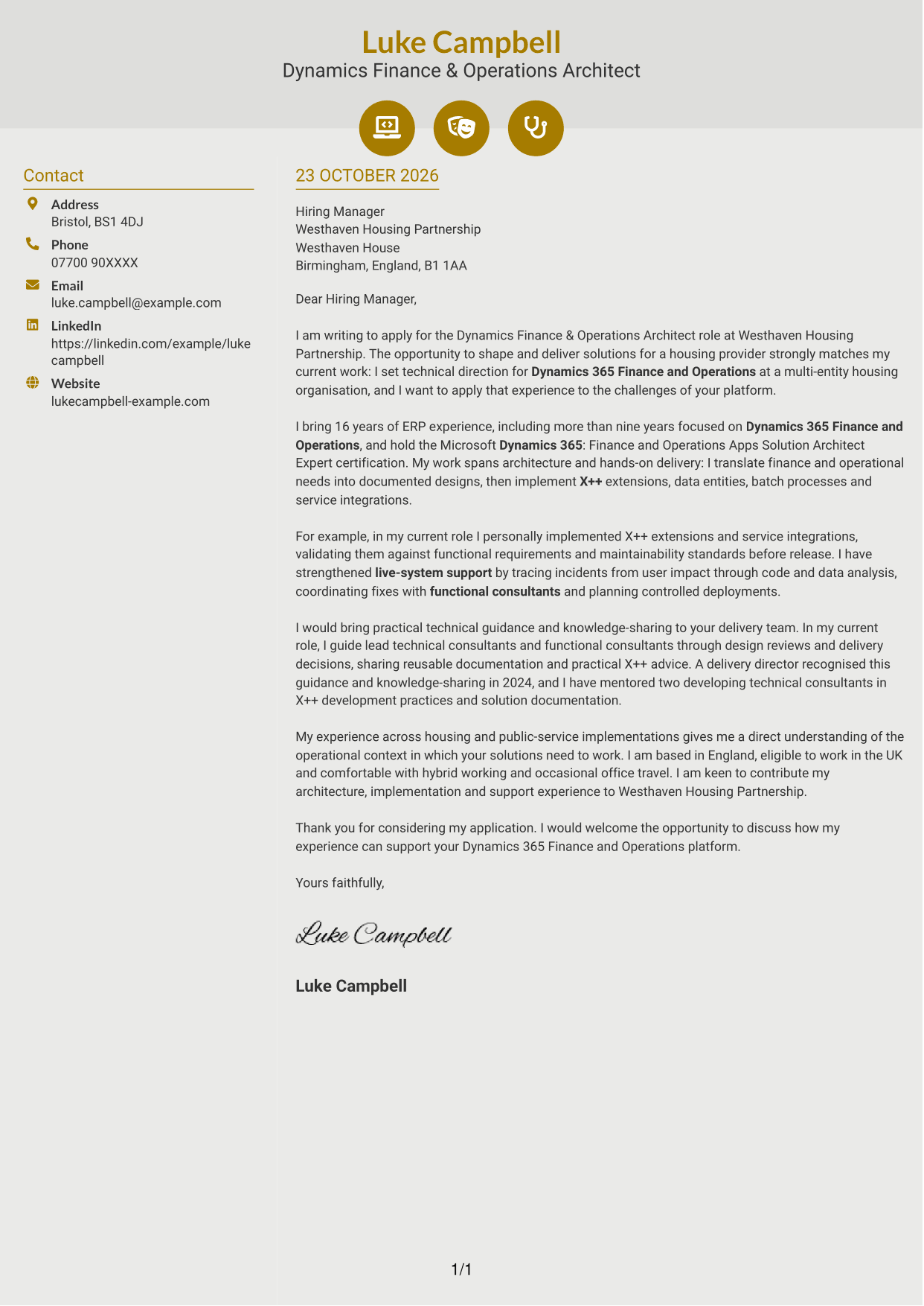 Cover letter example — page 1