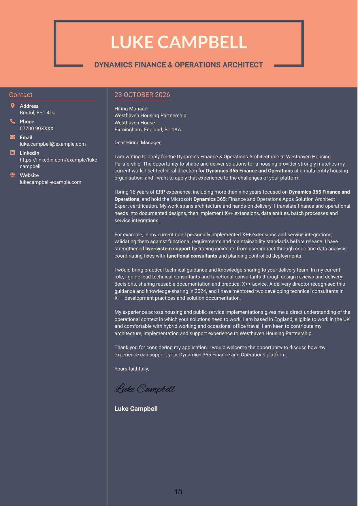 Cover letter example — page 1