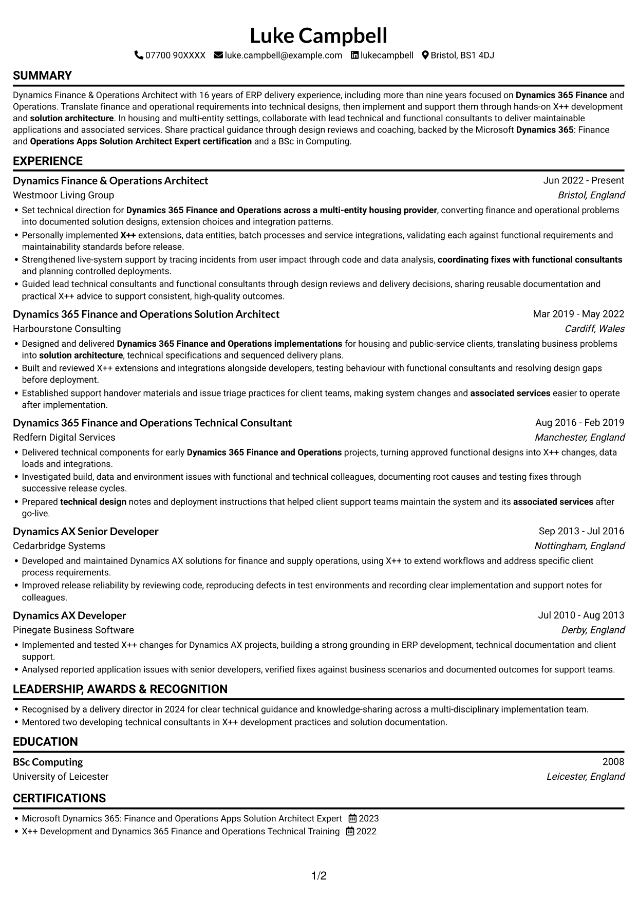 CV example — page 1