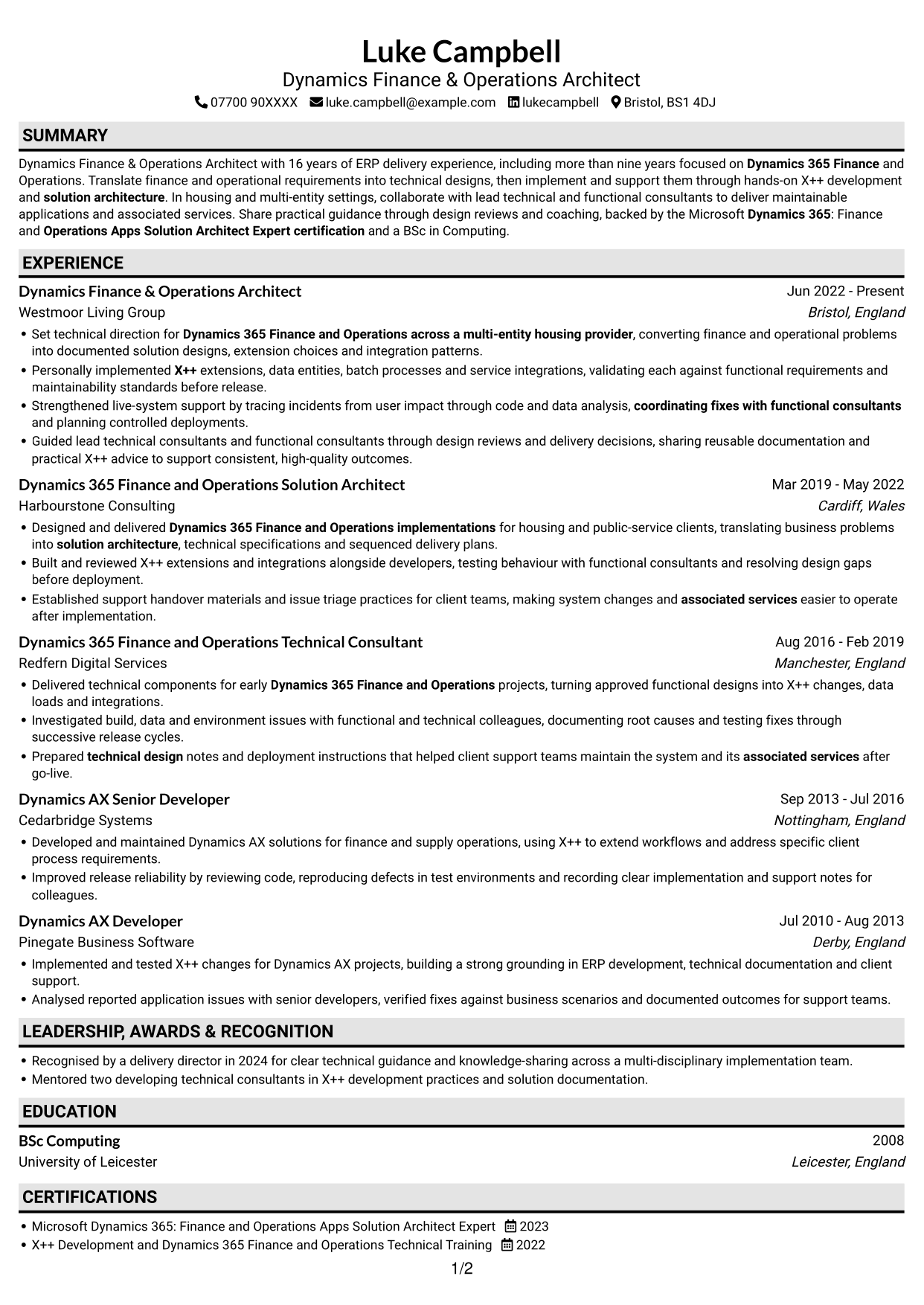 CV example — page 1