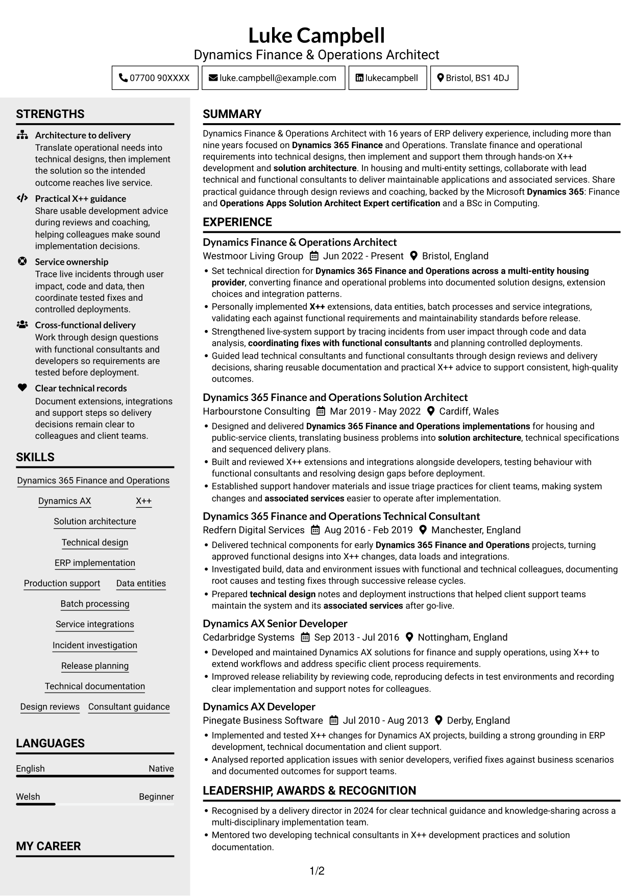 CV example — page 1