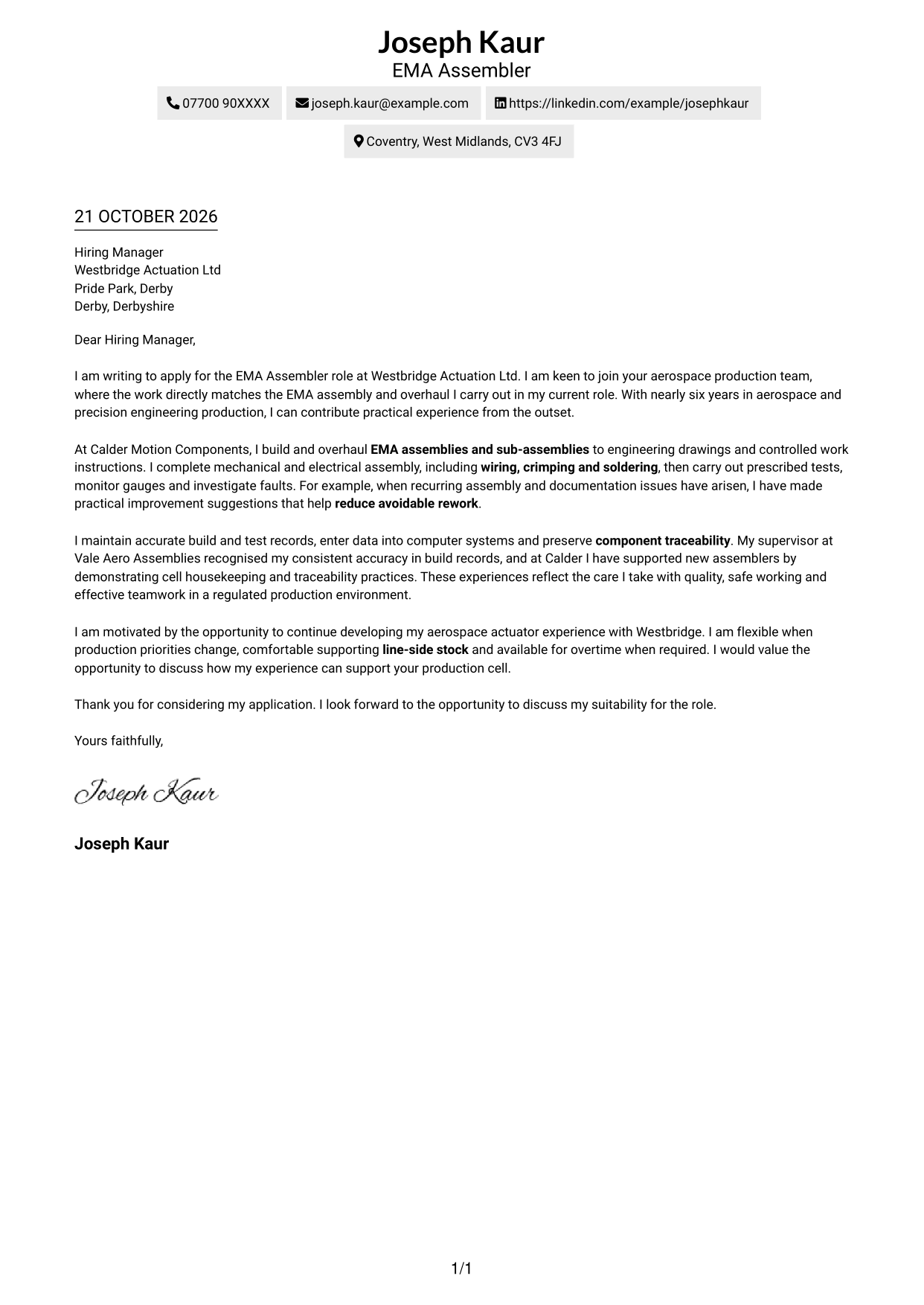 Cover letter example — page 1