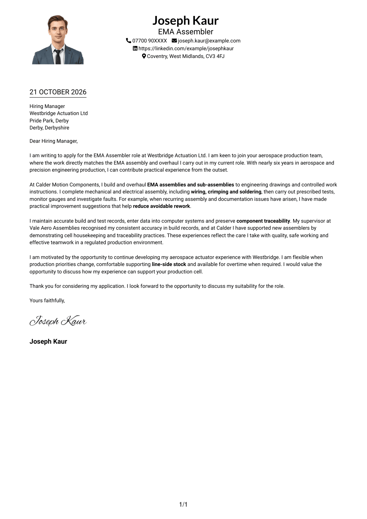 Cover letter example — page 1