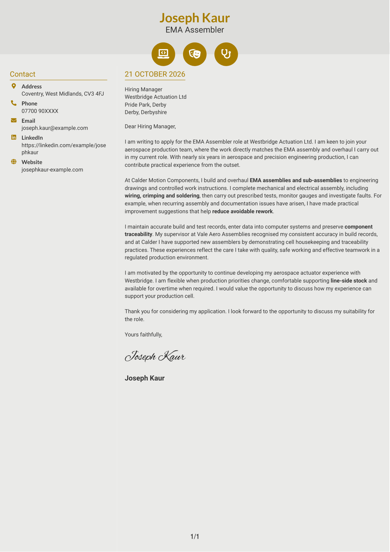 Cover letter example — page 1