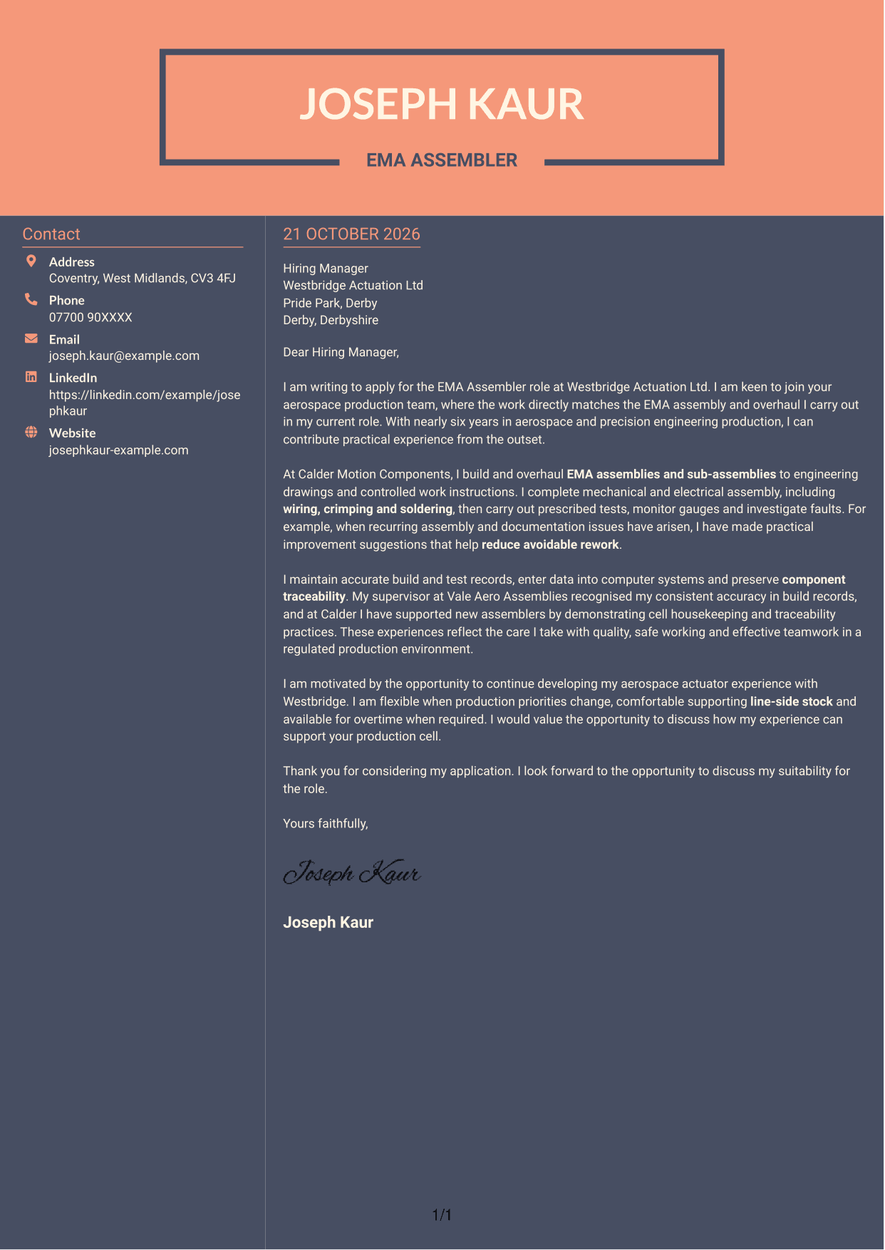 Cover letter example — page 1