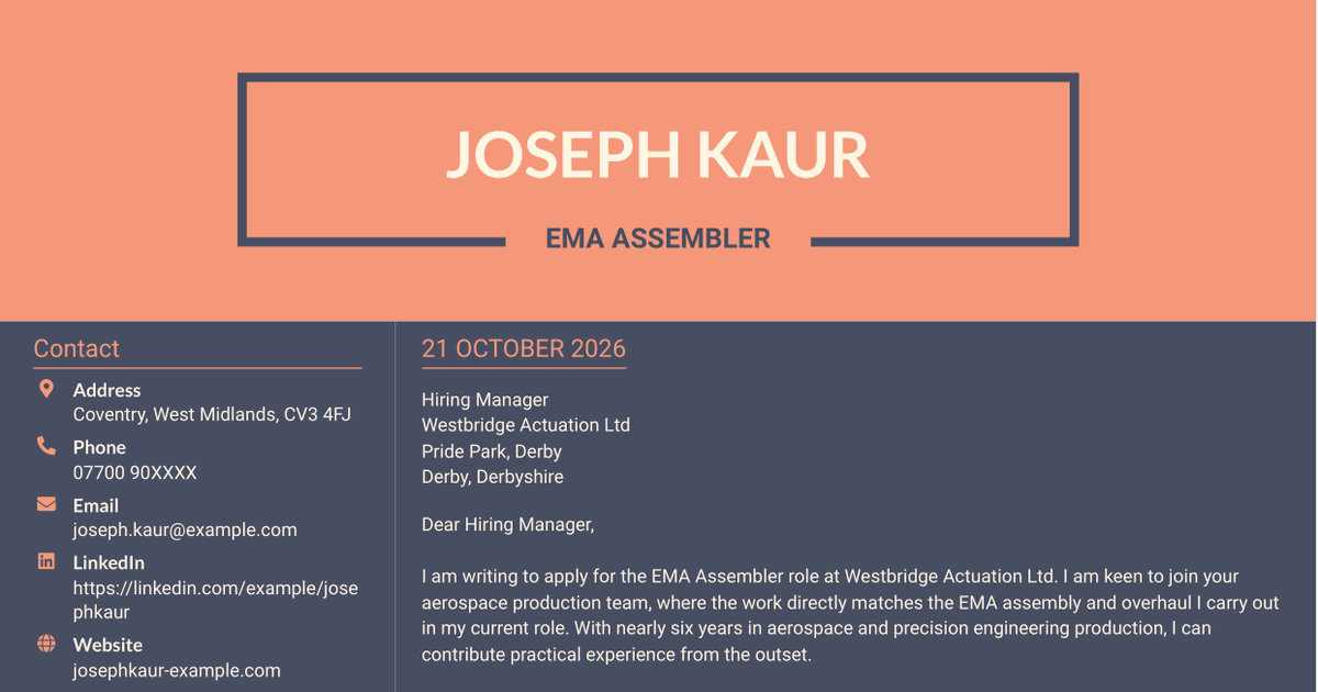 7 EMA Assembler Cover Letter Templates with Example