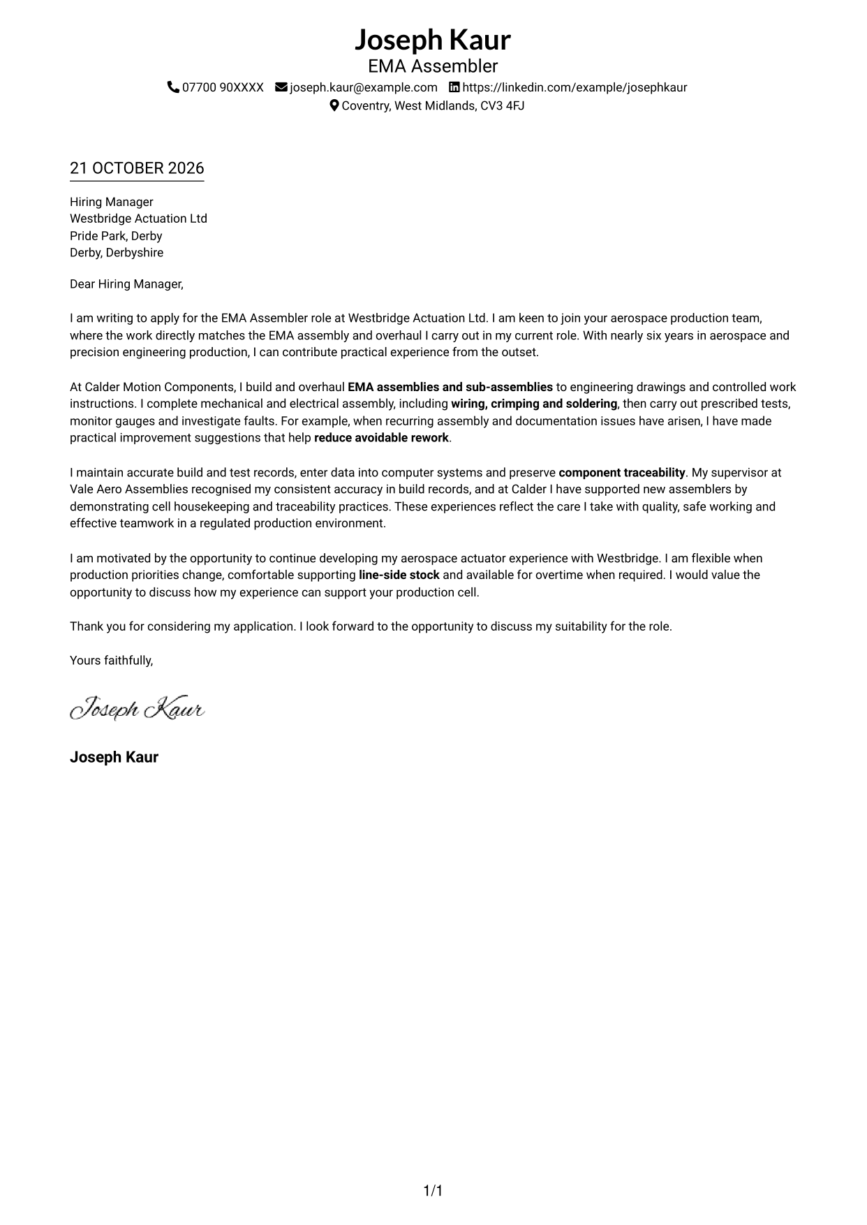 Cover letter example — page 1