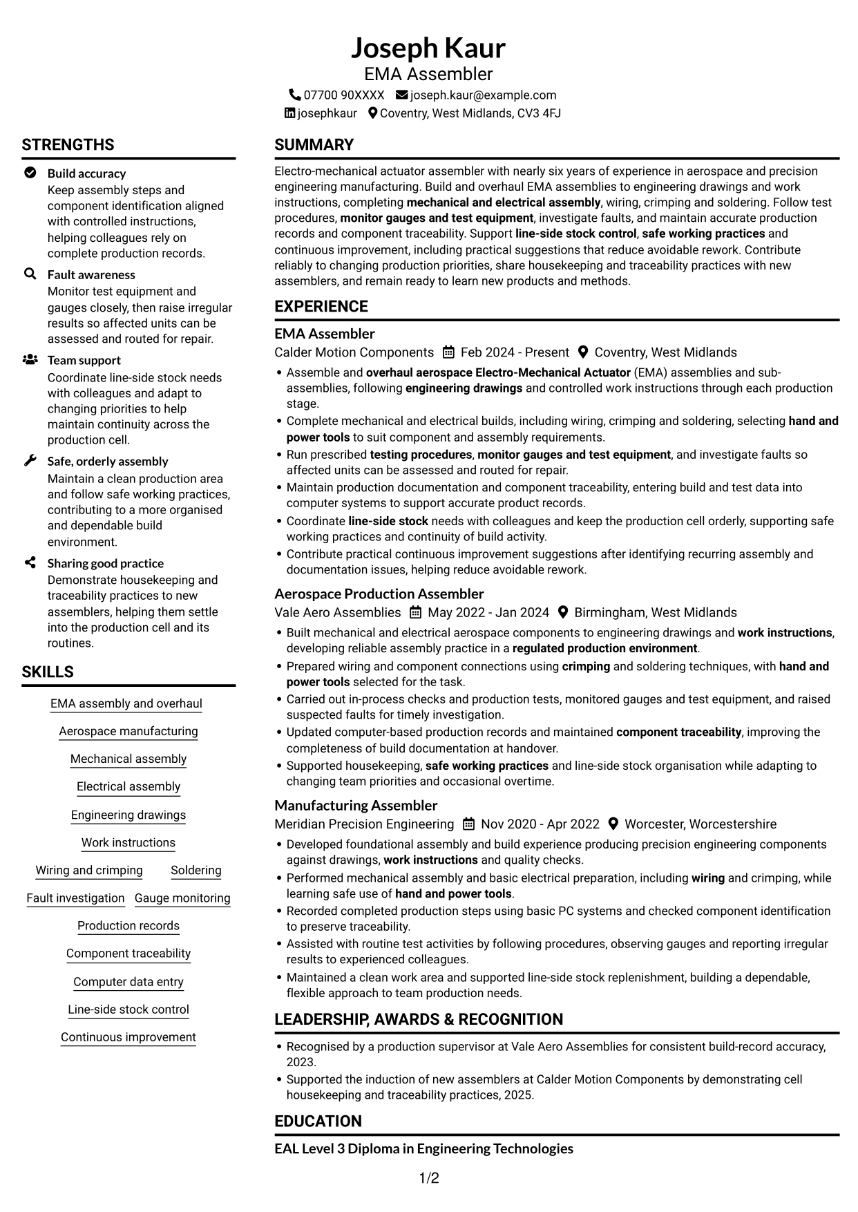 CV example — page 1